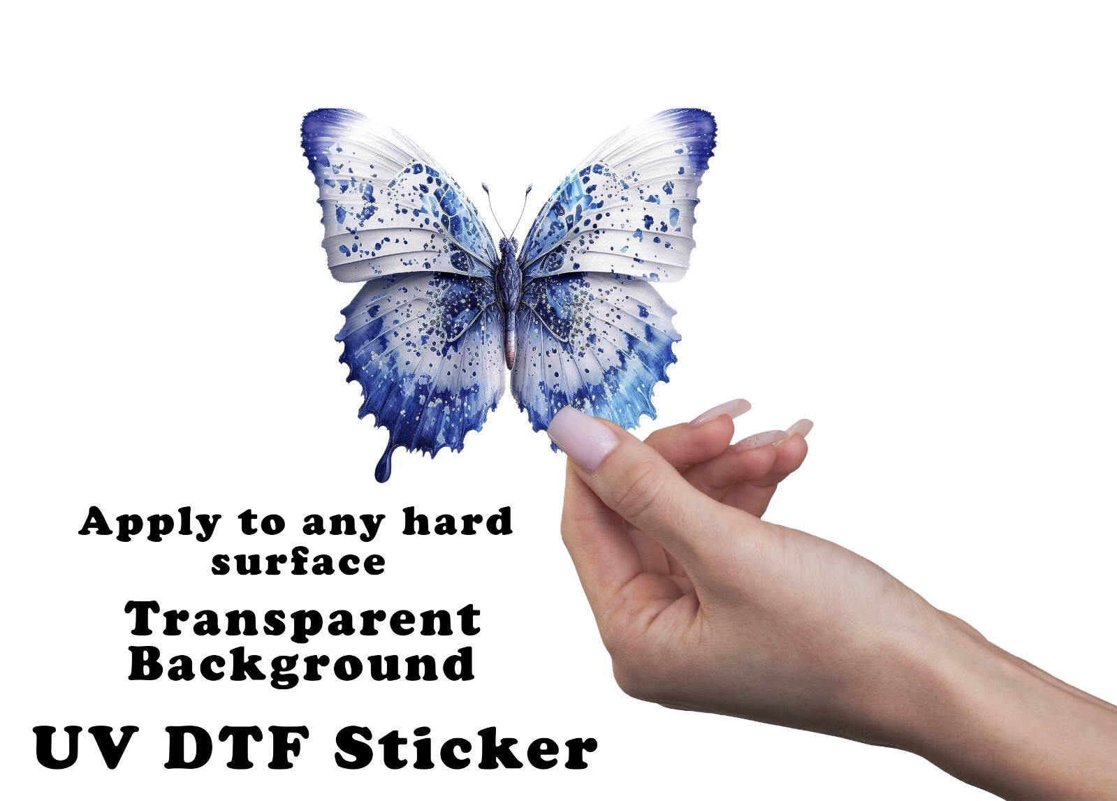 Blue and White Butterfly UV DTF Transparent Sticker / Decal
