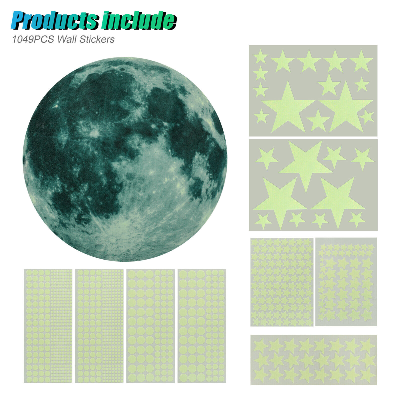 1049 Glow In The Dark Wall Sticker Stars Moon Luminous Kid Bedroom Ceiling Decal