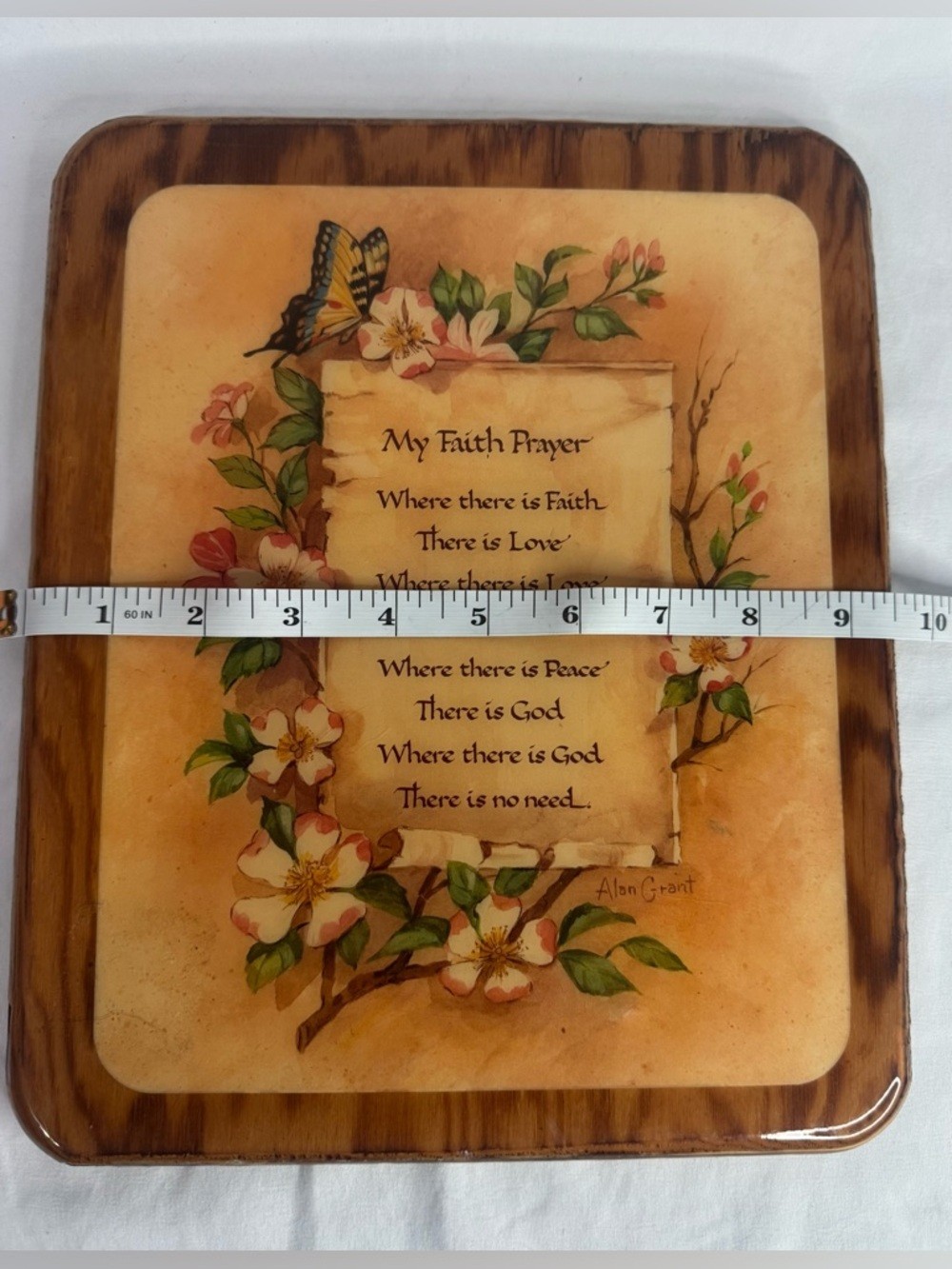 Vintage Wooden Wall Plaque “My Faith Prayer” Floral Butterfly Decor 9.5×11.5