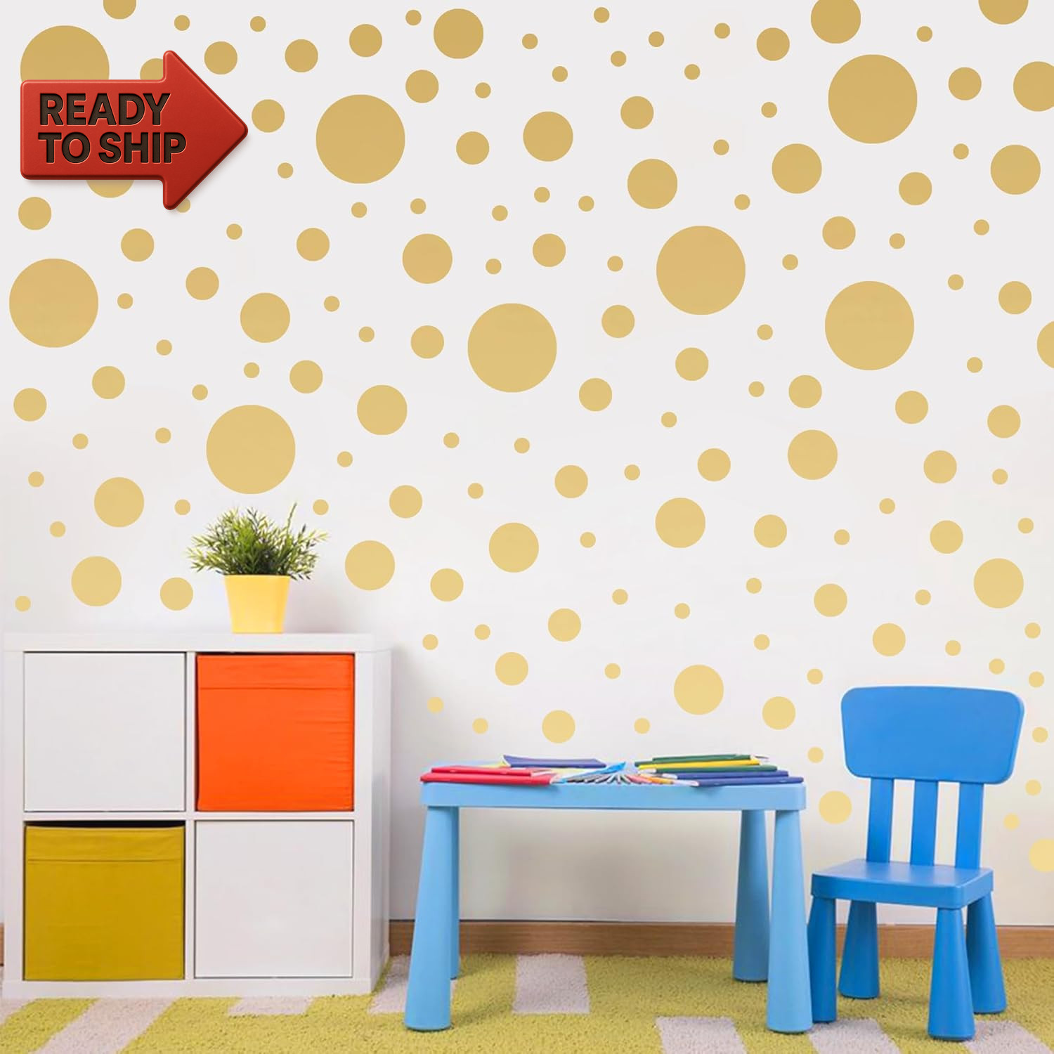 1240Pcs Polka Dot Wall Decals Gold Wall Decal Peel and Stick Kids Decals Remova
