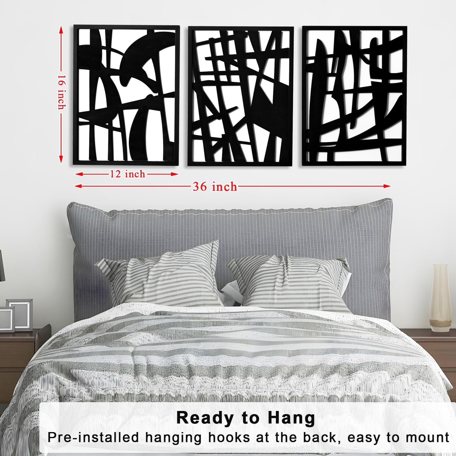 3D Wood Abstract Wall Art, Framed Black and White Wall Art, Modern Minimalist…