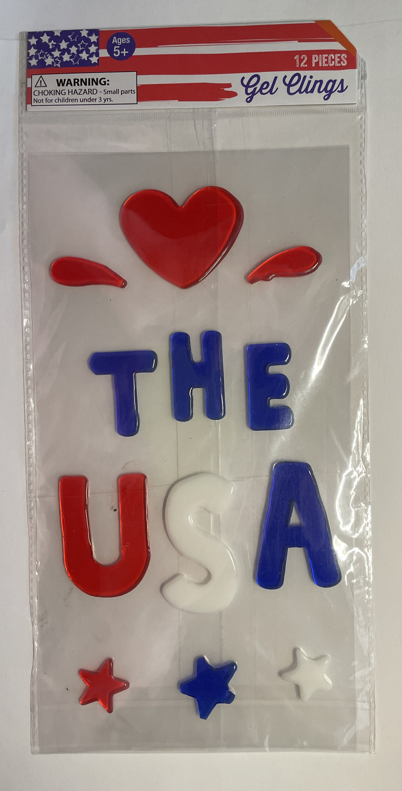 NEW LOVE USA Stars 4th of July Independence Day Gel Window Stickers Clings 12 ct