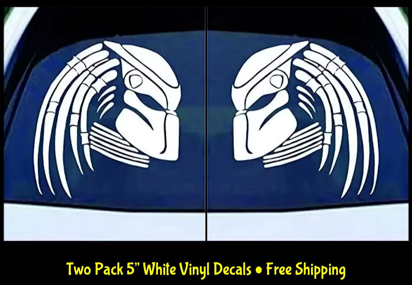 Predator Alien TWO 5" White Vinyl Decals Mirrored Car Window Laptop Tablet