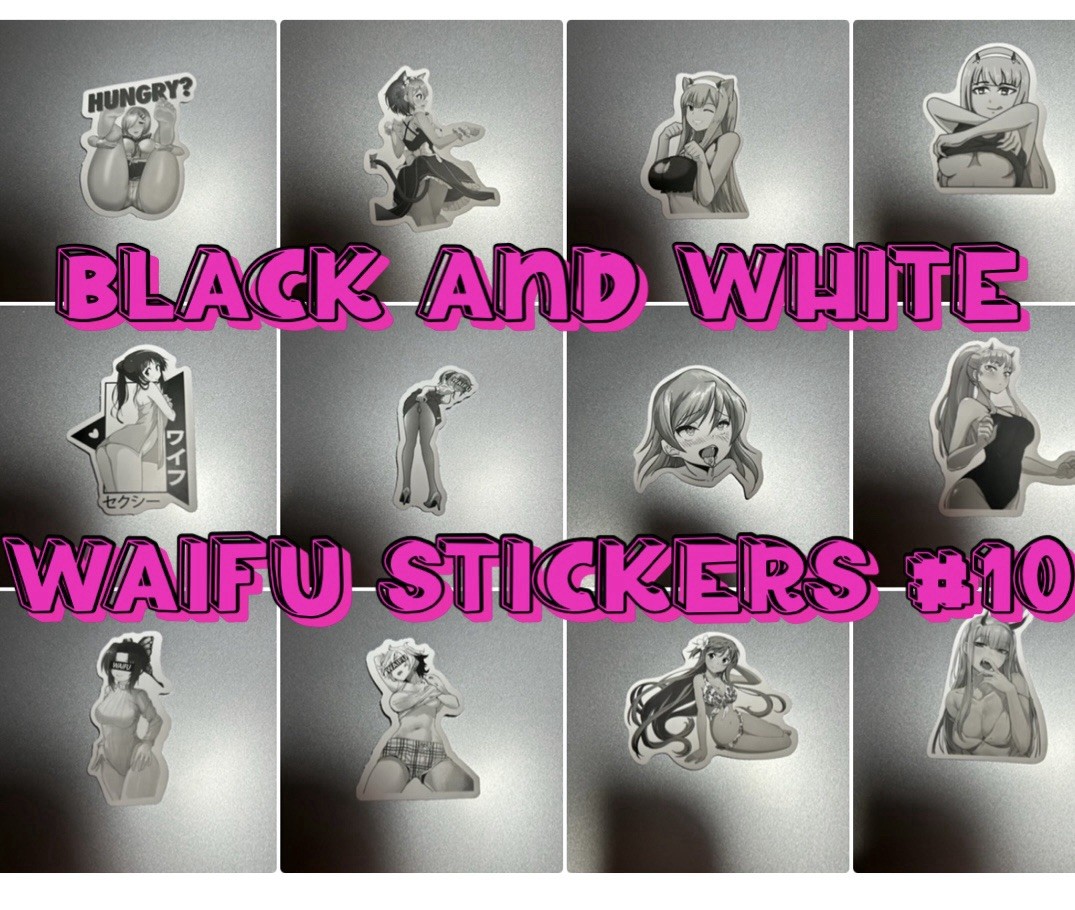 black and white waifu lewd stickers #10