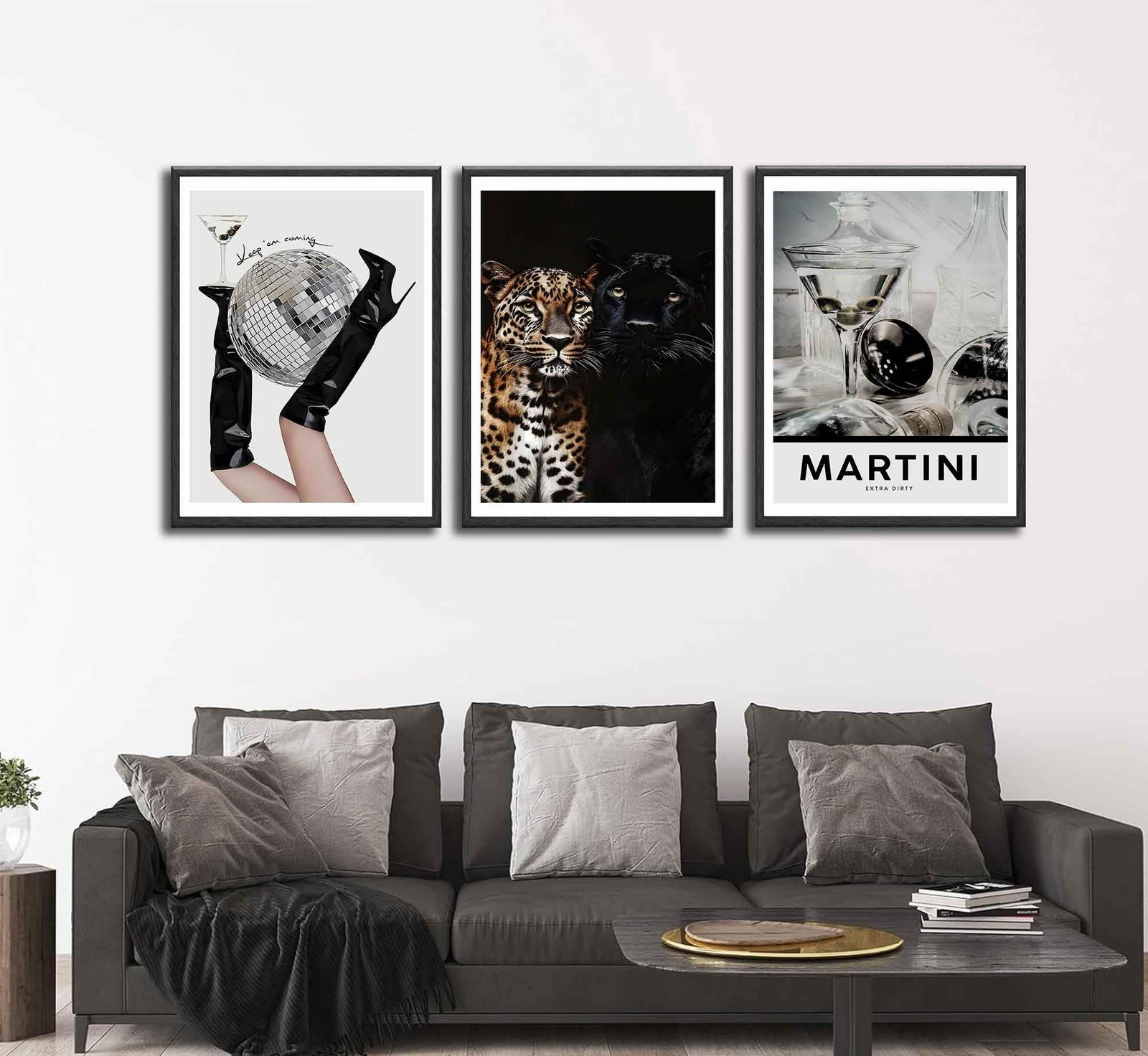3Pcs Trendy Leopard Wall Art Funky Black High Heel Disco Ball Wall Decor Pict…