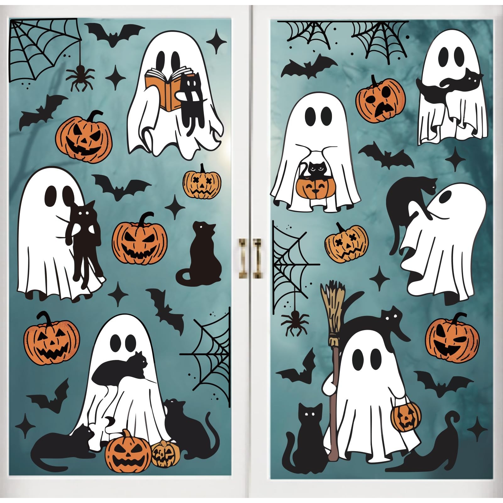 JarThenaAMCS Halloween Ghost Window 11 x 14 inch, 7 x 11.8 Black Orange