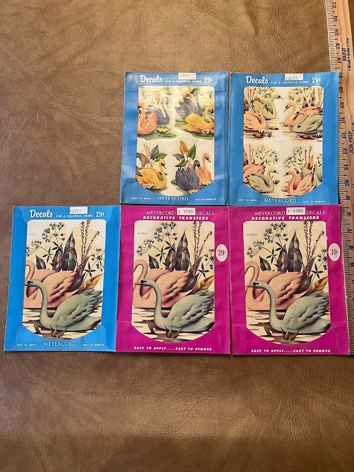 Vintage Bathroom Decals Meyercord Decals Swans Set of 5 320B, 320D, 932C NOS