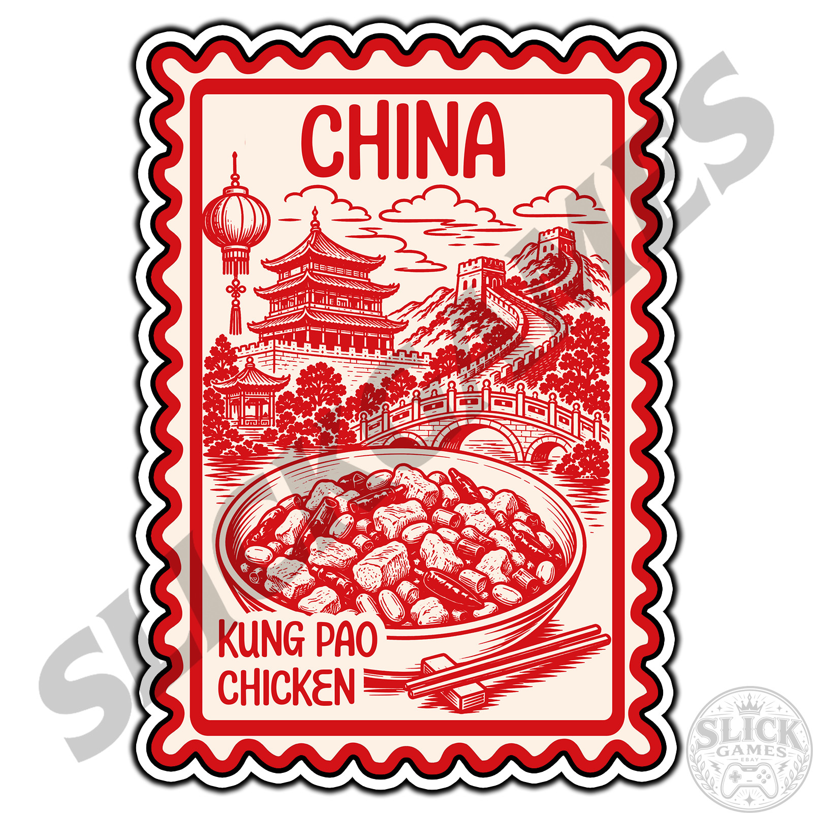 China Kung Pao Chicken Travel Postage Stamp Sticker #1 Waterproof Vinyl Decal DC