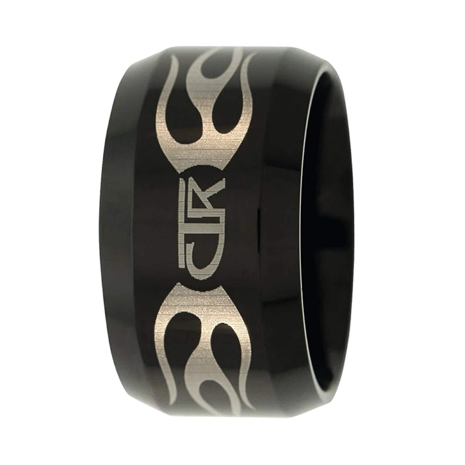 J129 Size 13 IGNITOR Flames Black Titanium Ion Carbide Ring Mormon One Moment In