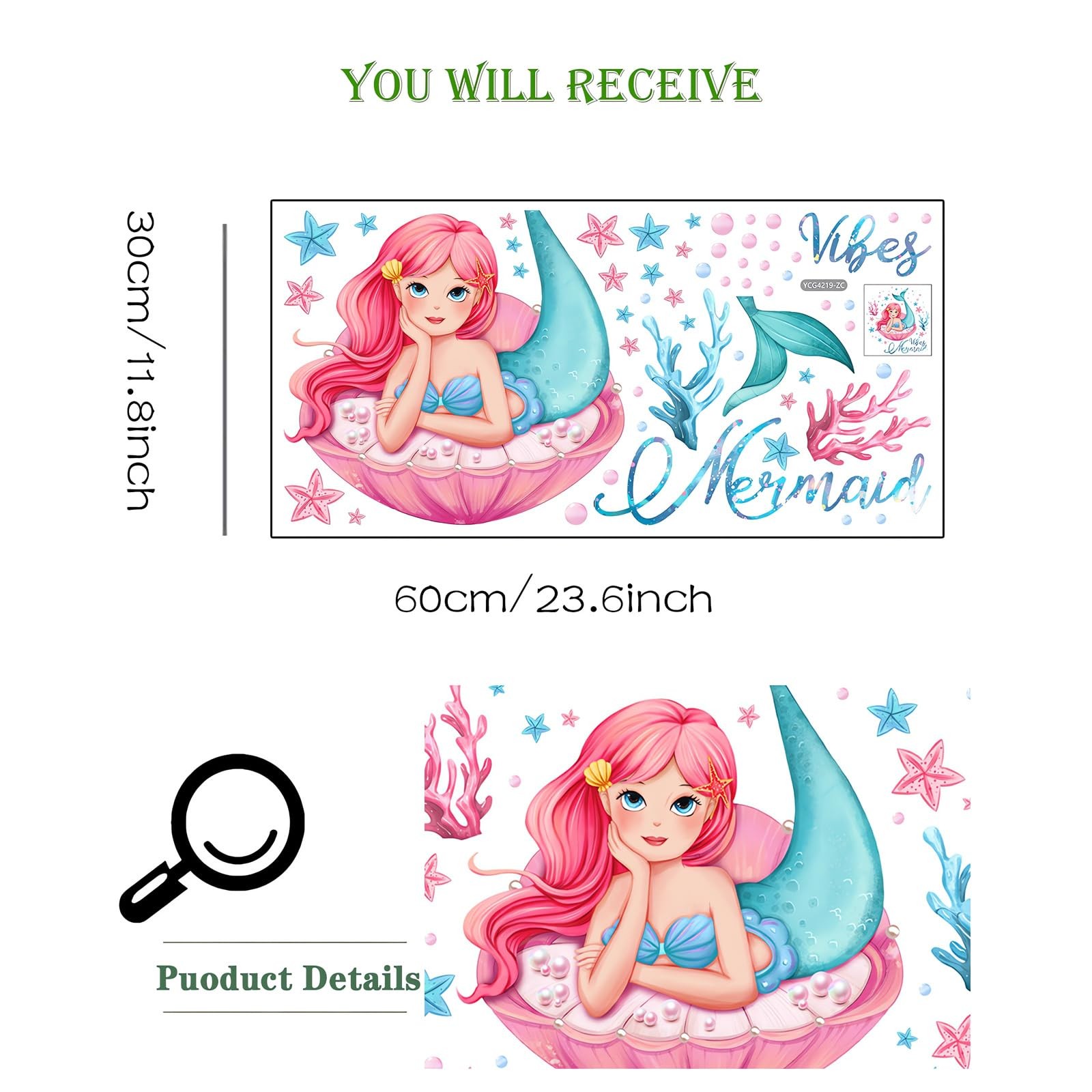 Lovely Mermaid Girl and Coral Water Plants Wall Stickers, Art Wall Decal Remo…