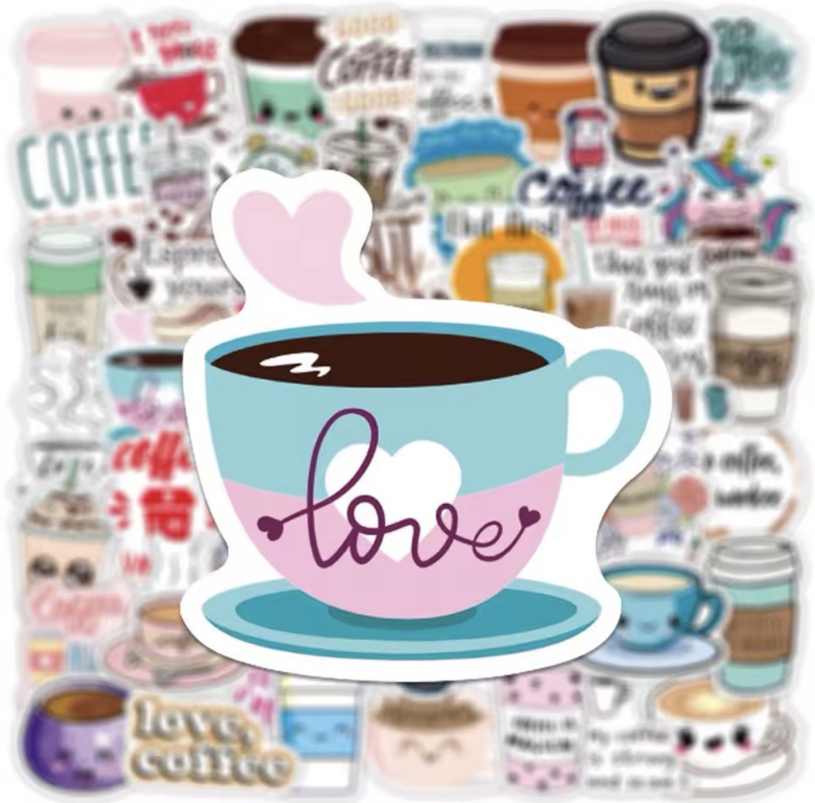 Coffee Fun Style Stickers 50pk Mixed Coffee Espresso Fun Stickers FREE SHIPPING