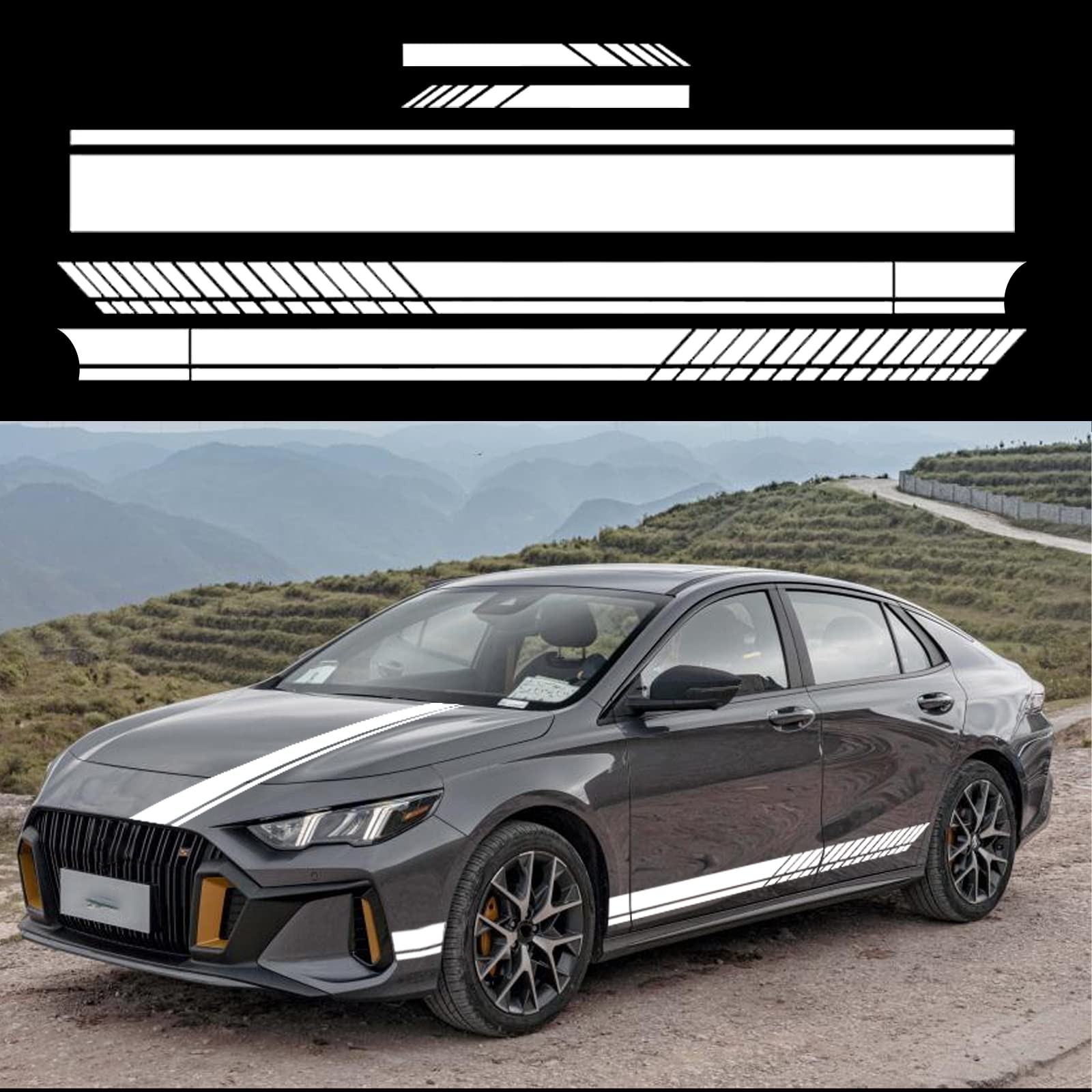 Racing Side Stripe Stickers for Car,Vinyl Car Hood Decal,Car Side Graphics (W…