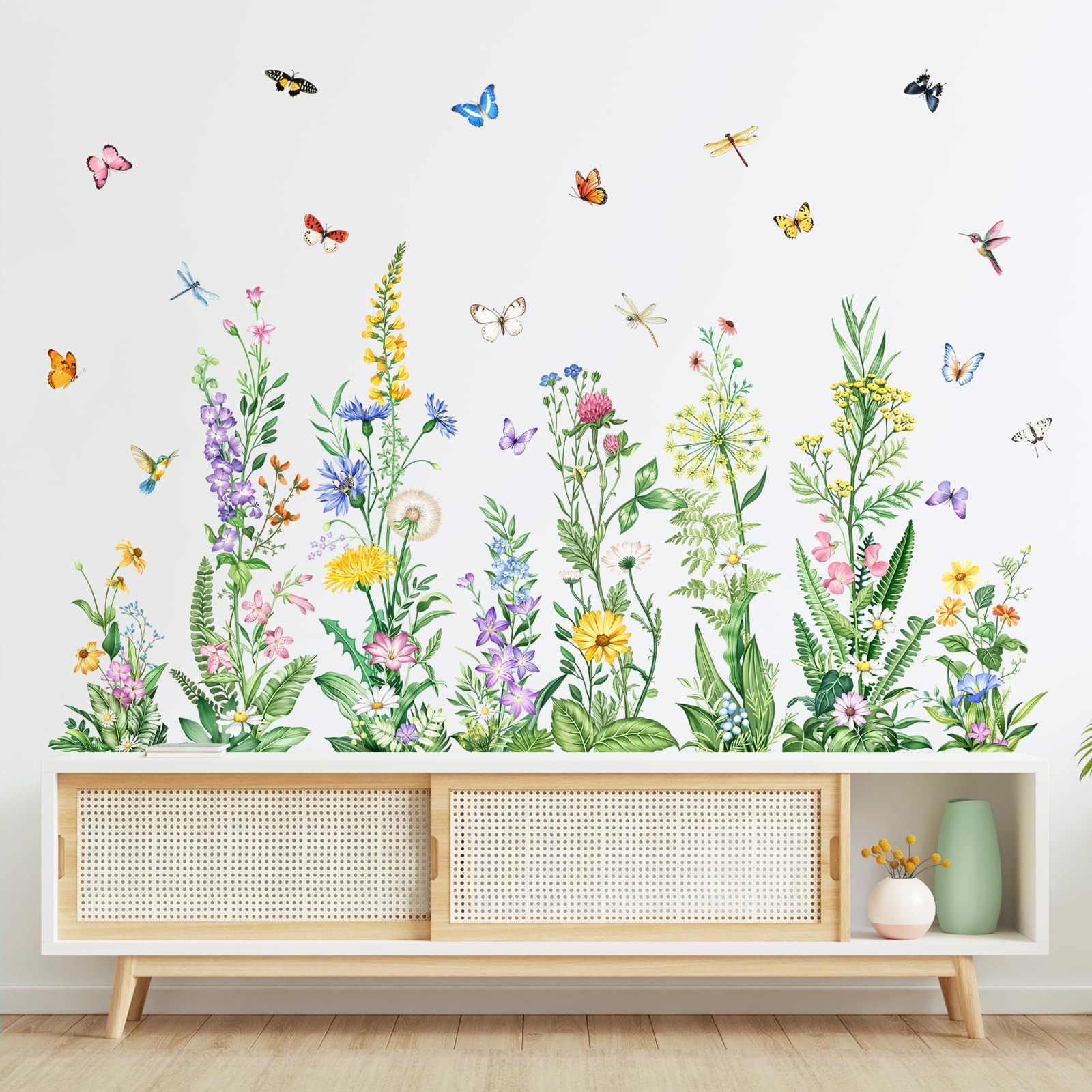 Wildflower Wall Decals Spring Summer Flower Floral Grass Wall Decals with But…