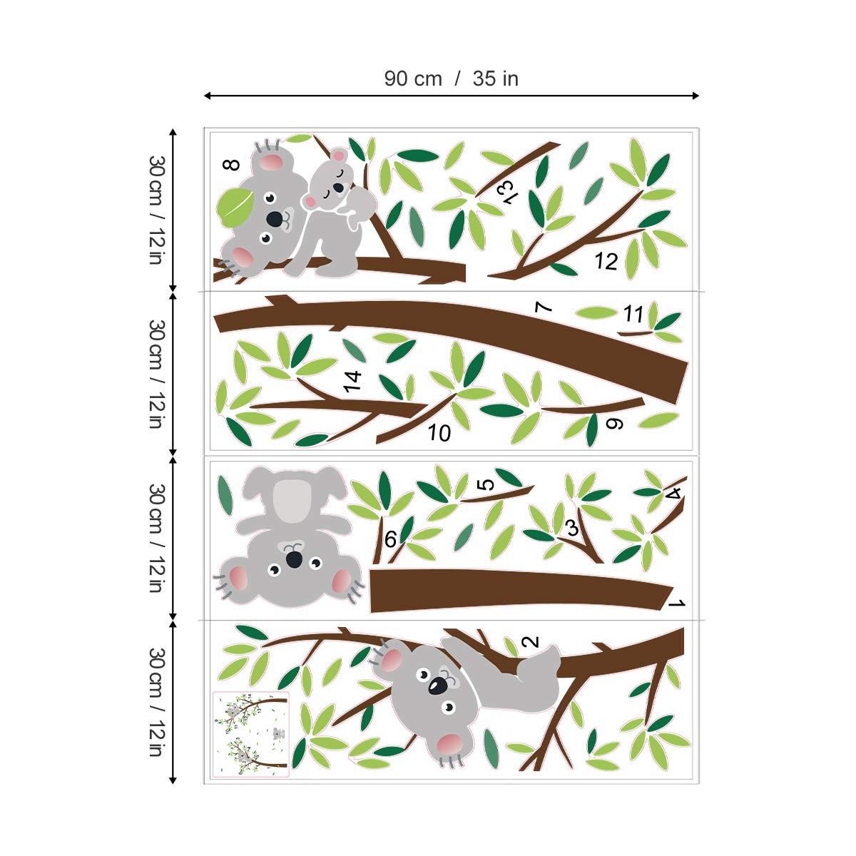 ufengke Koala Tree Wall Stickers Animal DIY Decals Art Decor Multicolour