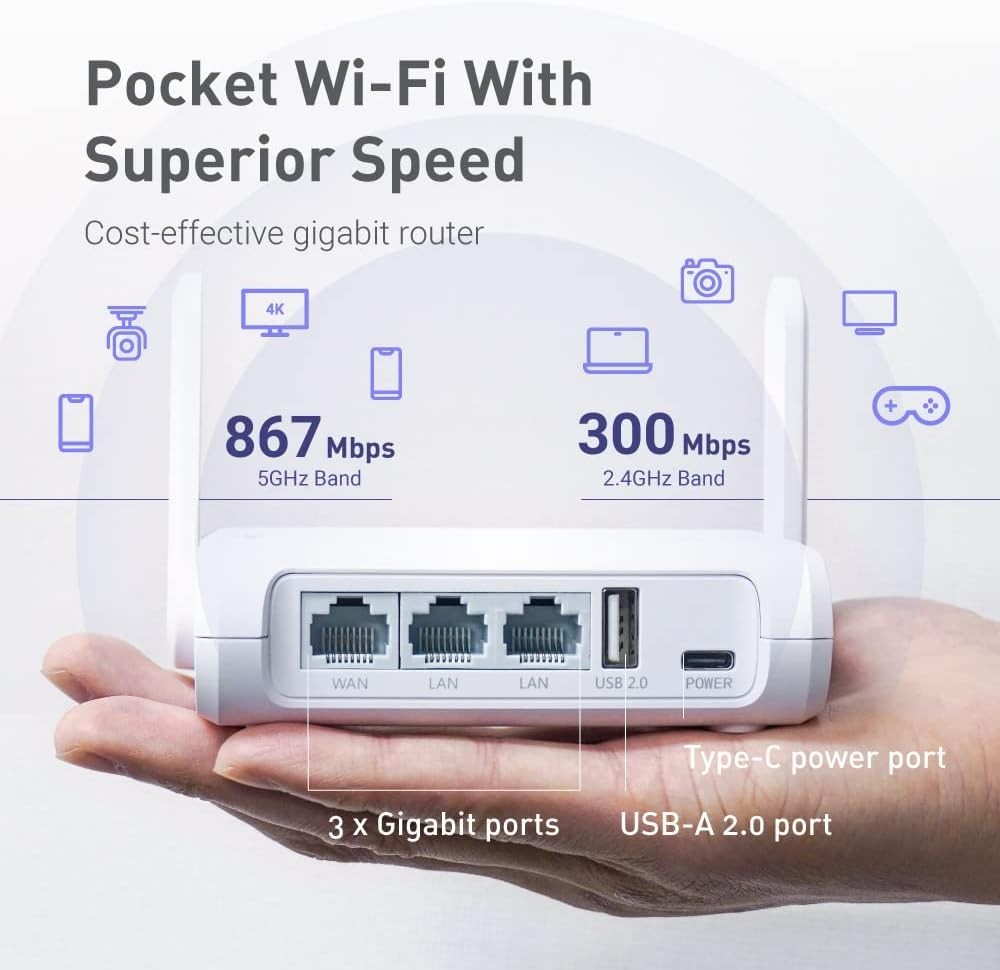GL.iNet GL-SFT1200 (Opal) Portable WiFi Travel Router, Mini Compact, White