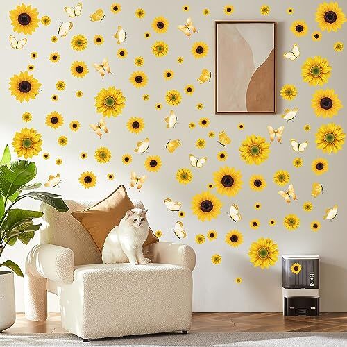 Peel and Stick Wall Decals | Decorations for Bedroom Kitchen Sunflower