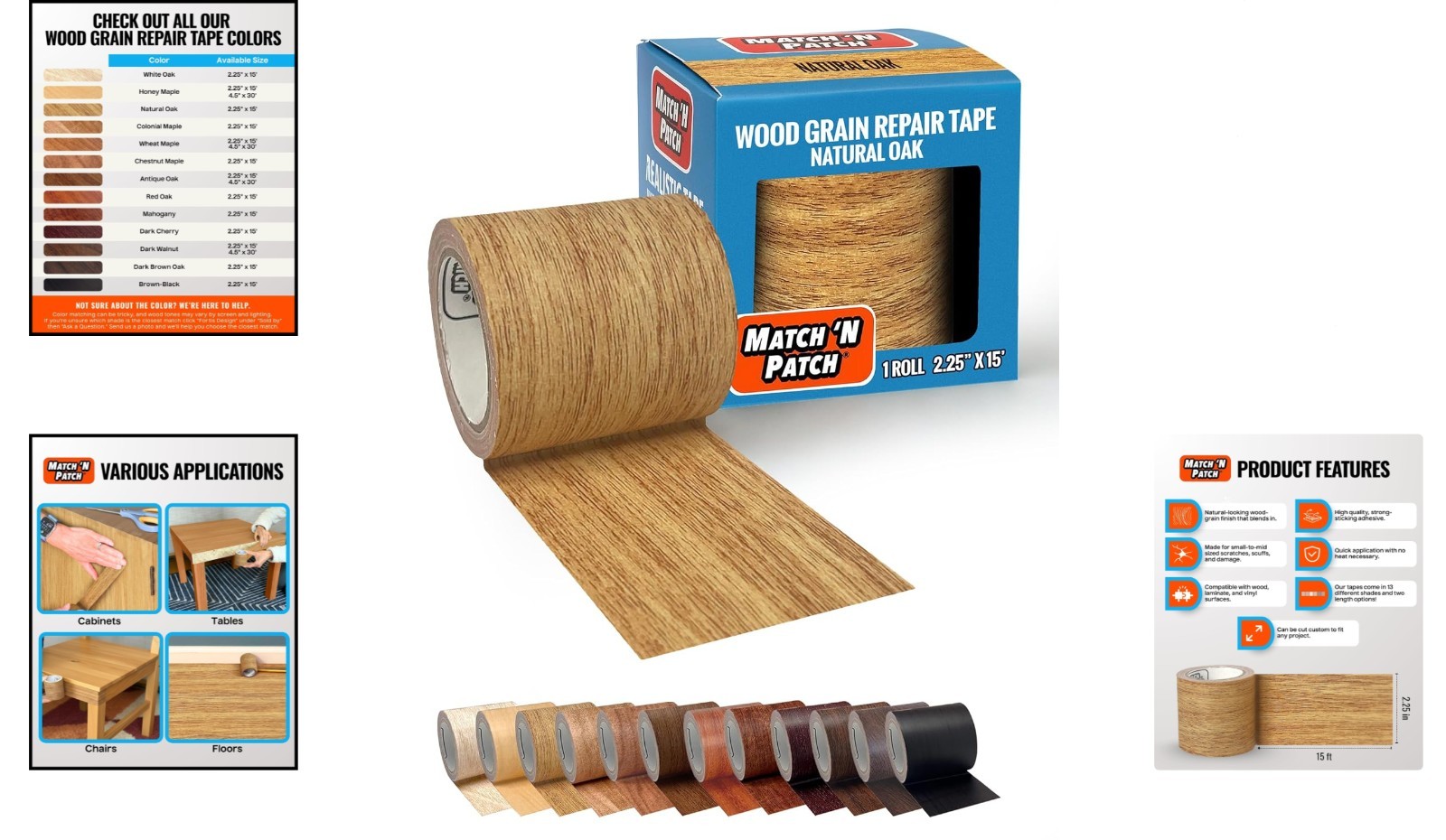 Wood Grain Repair Tape – Natural Oak, 2.25 in x 15 ft 1-Pack – Wood Grain Col…