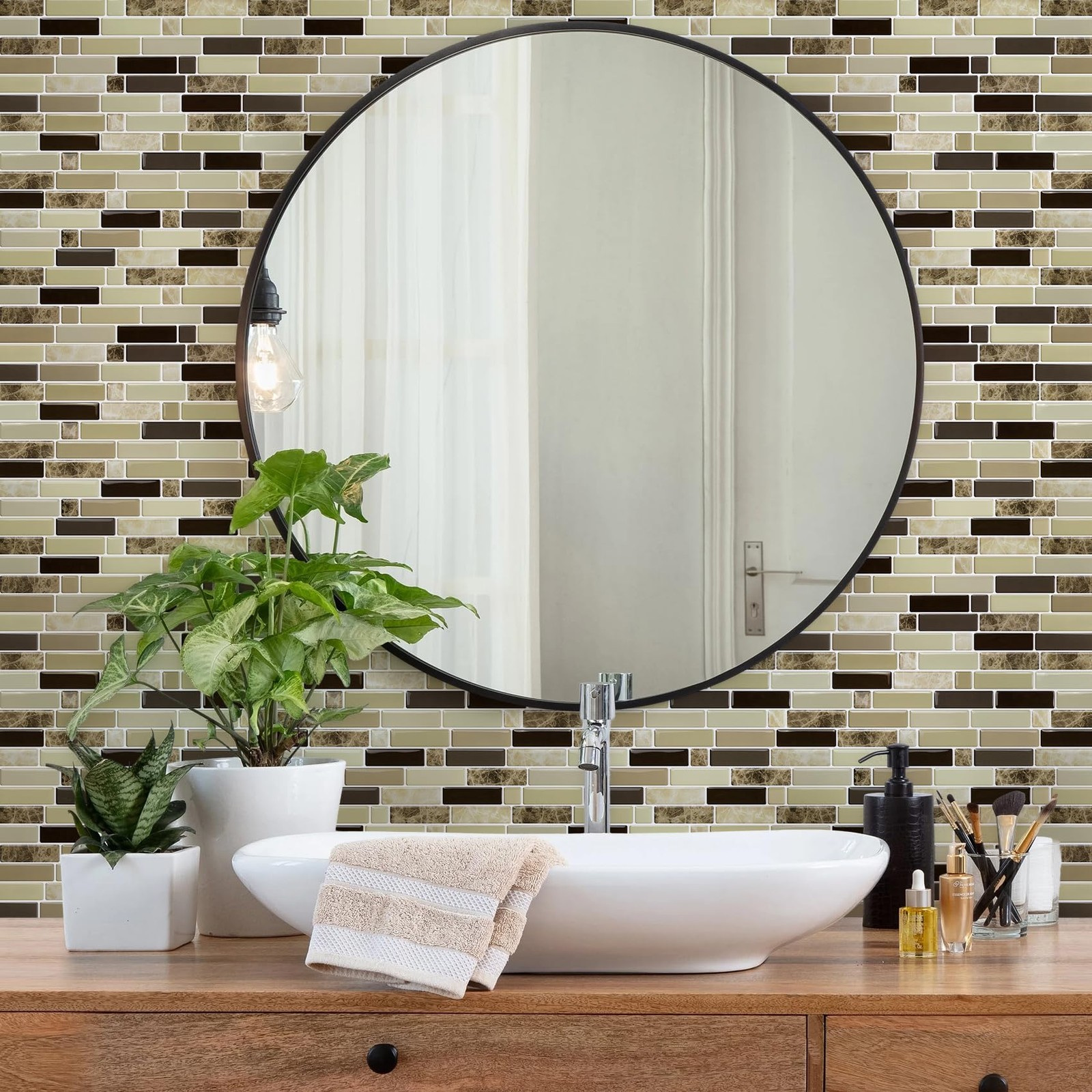 12" x 12" Peel and Stick Self Adhesive Kitchen Backsplash, Stick On Tile Back…