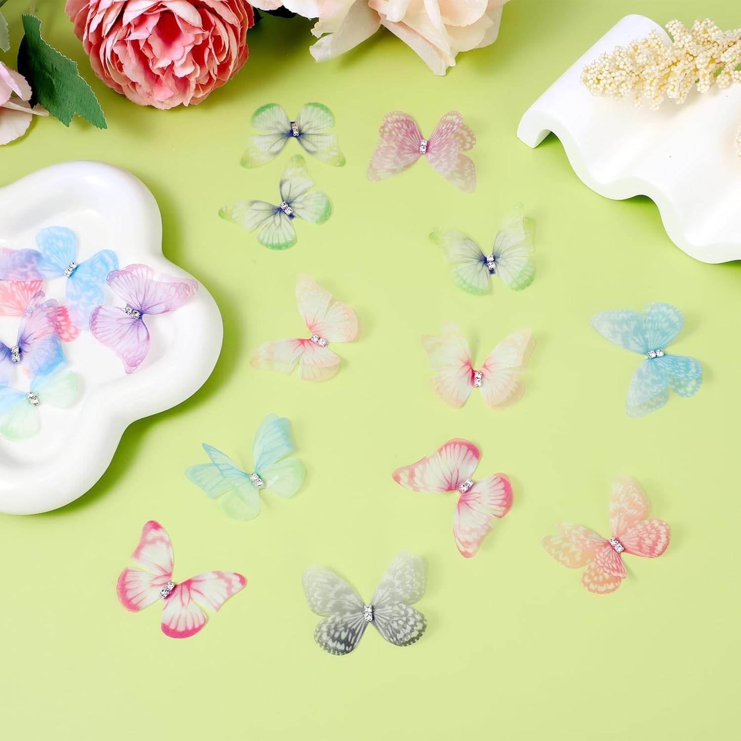 60 Pcs Butterflies for Crafts, Organza Fabric Butterfly Appliques Colorful 3D