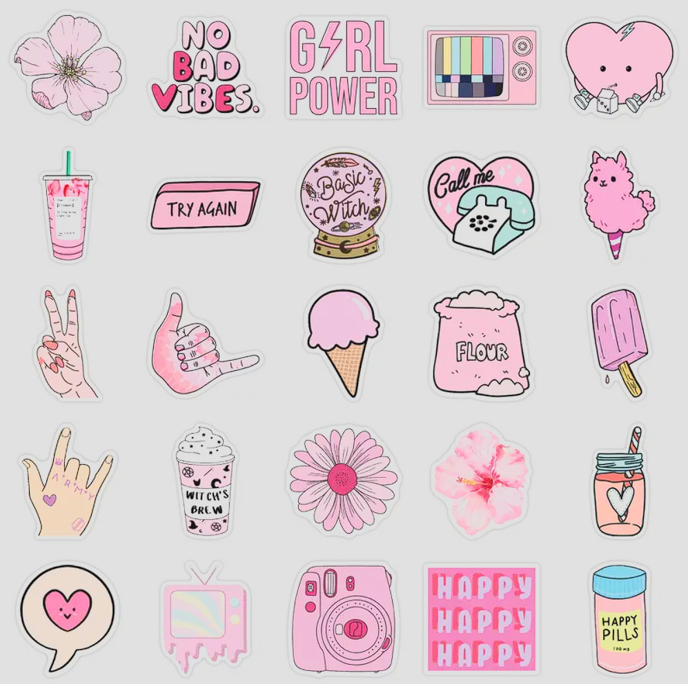 50pcs Cartoon Pink Girl Series Stickers Doodle Waterproof Motorcycles Stickers F