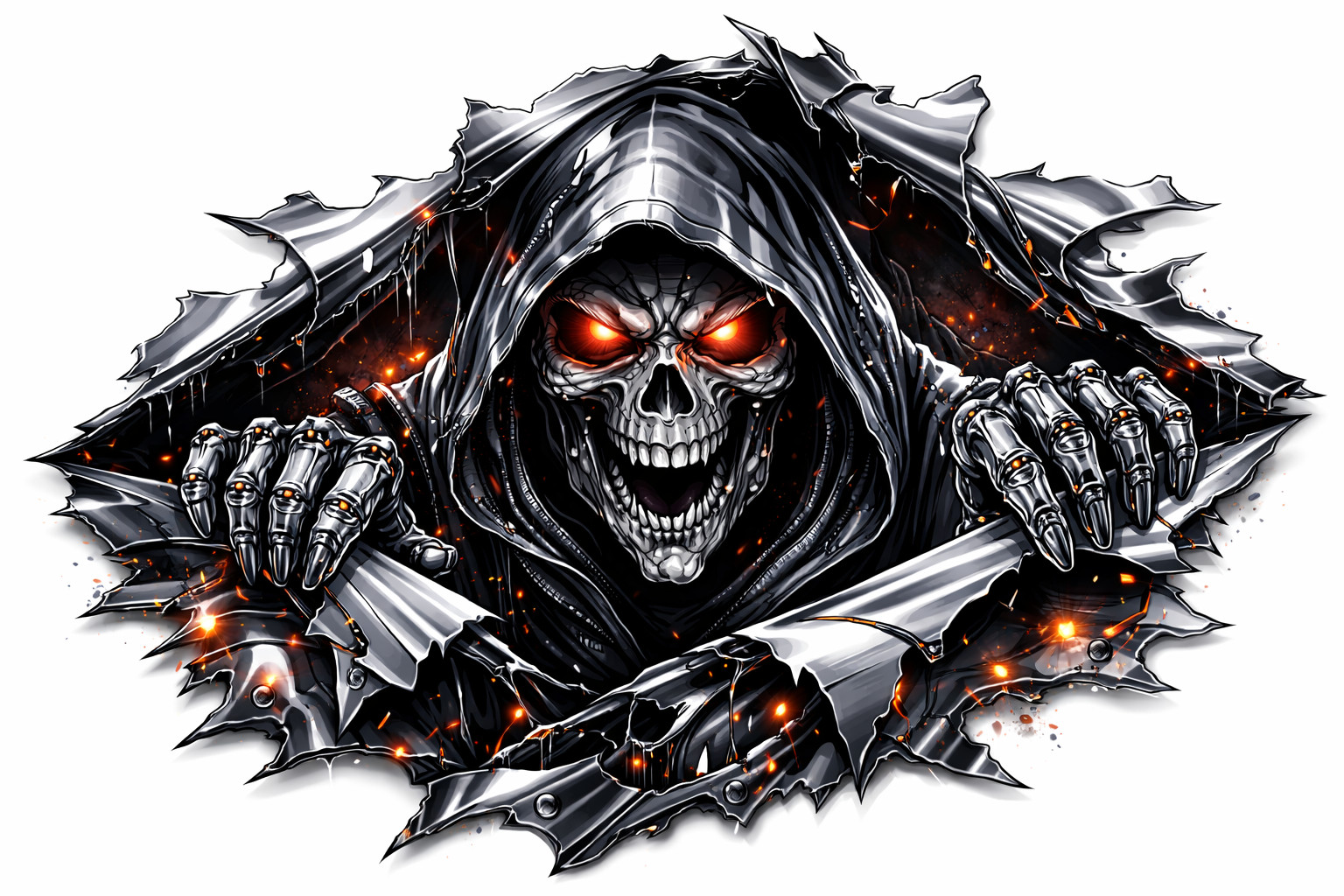 Peekaboo Grim Reaper Sticker Chrome Skull Car Decal Metallic Gothic Vinyl