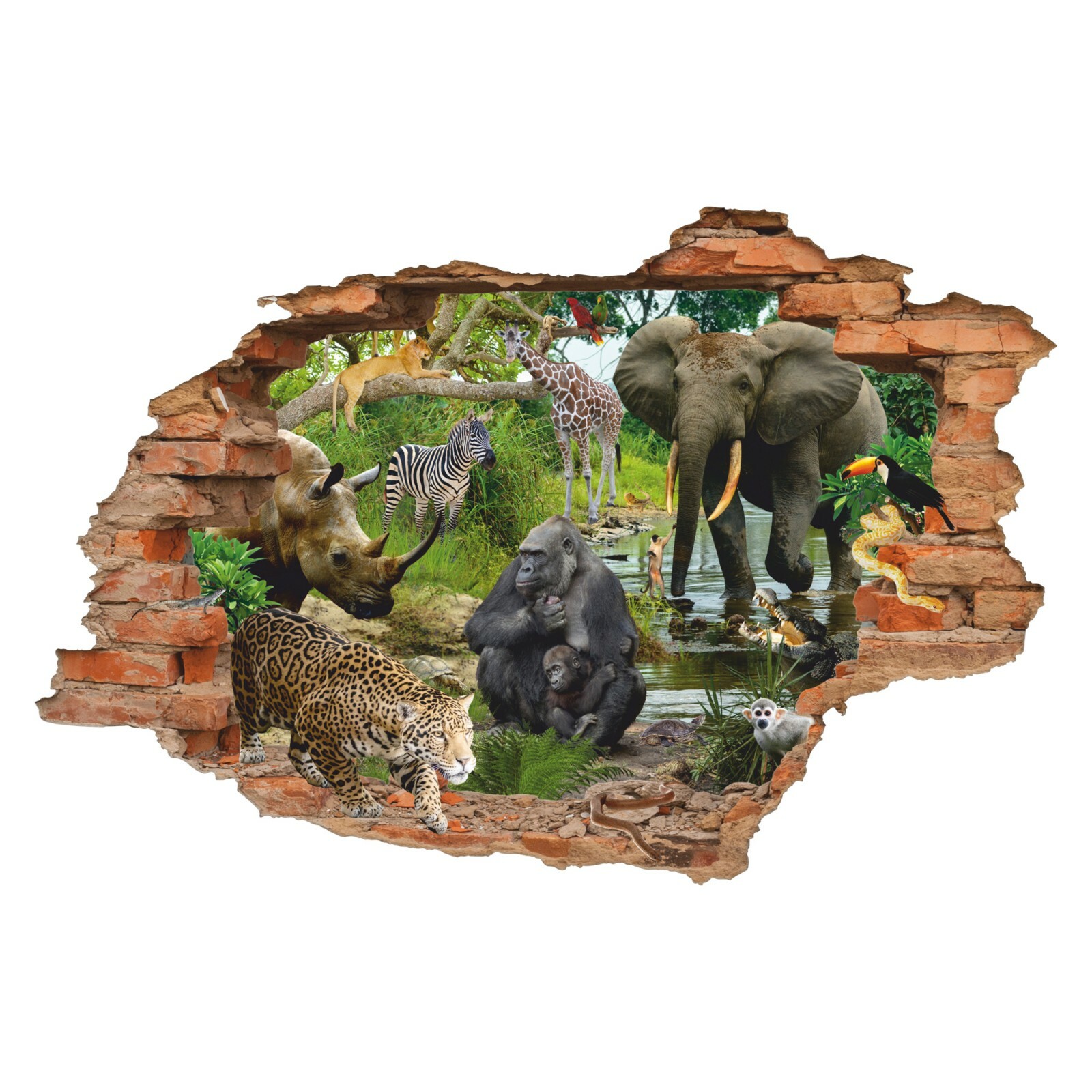 Wild Natural 3D Wall Sticker, Jungle Wall Decal, Jaguar, Gorilla, Decor