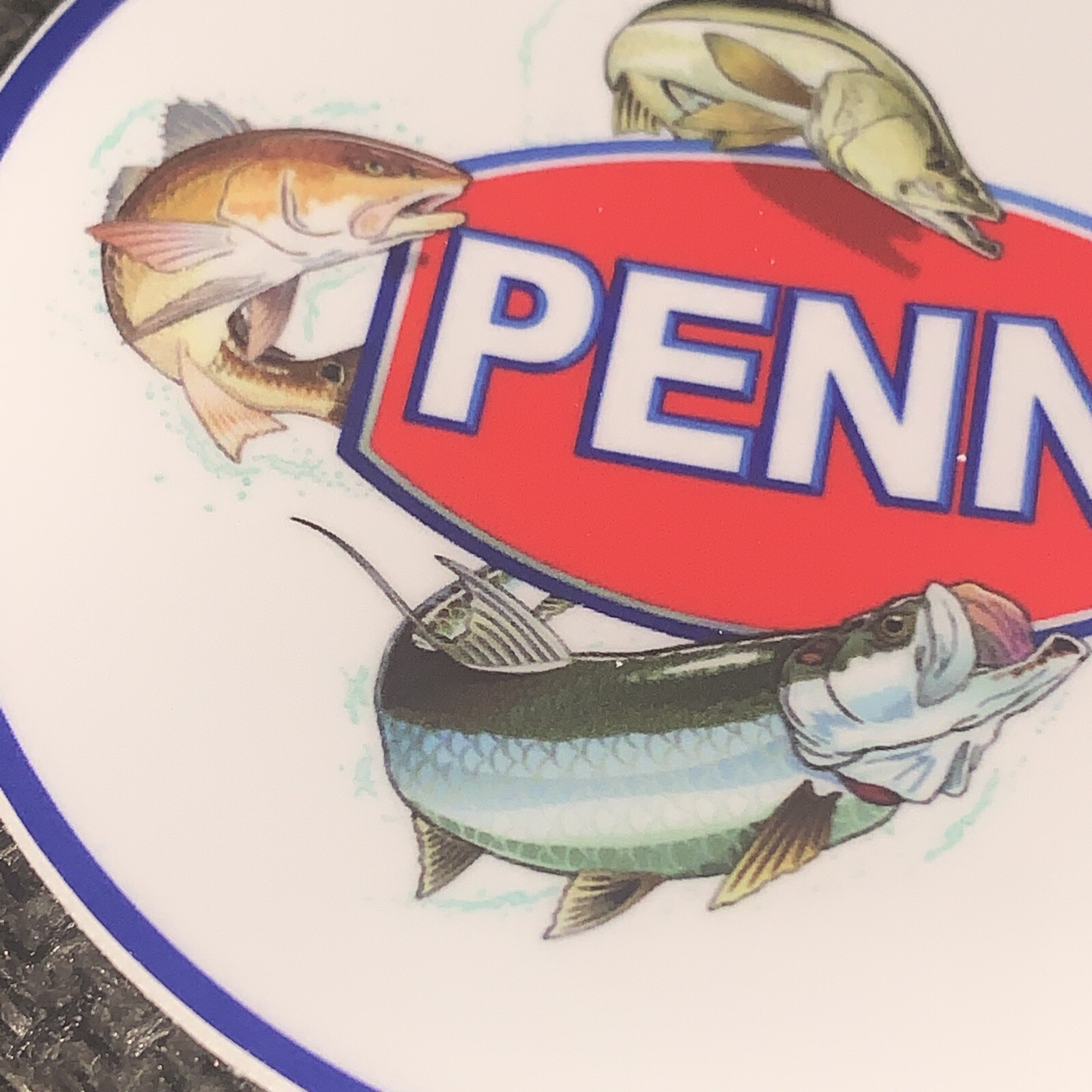LOT OF 4 Rare 3” PENN Reels STICKER Logo w/ 4 Fish BLUE BORDER Fishing