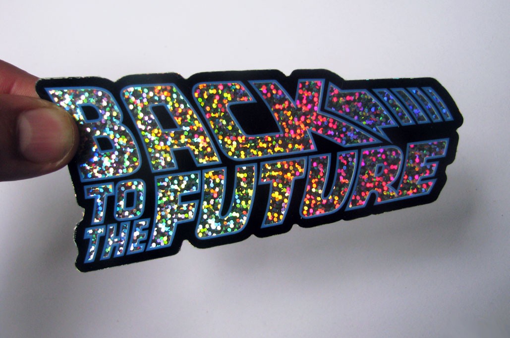 Back to the Future Glitter Sticker Skateboard Sparkle Shiny Logo Decal Retro