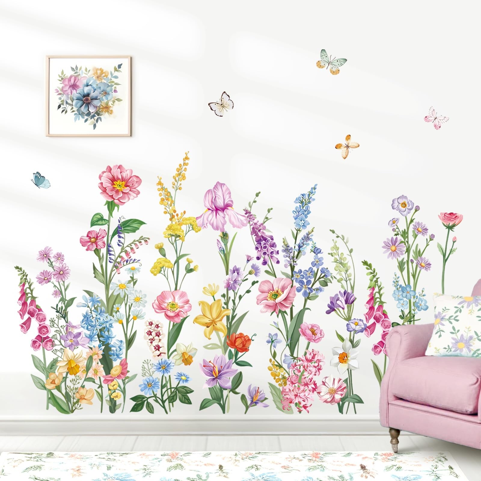 wondever Garden Flower Wall Stickers Wildflower Iris Daisy Floral Butterflies…