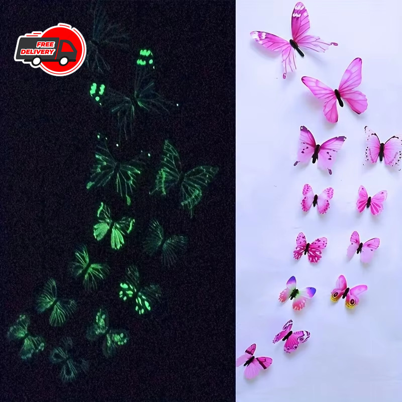 12PCS 3D Luminous Butterfly Wall Stickers DIY Home Decor Modern Art Gift USA