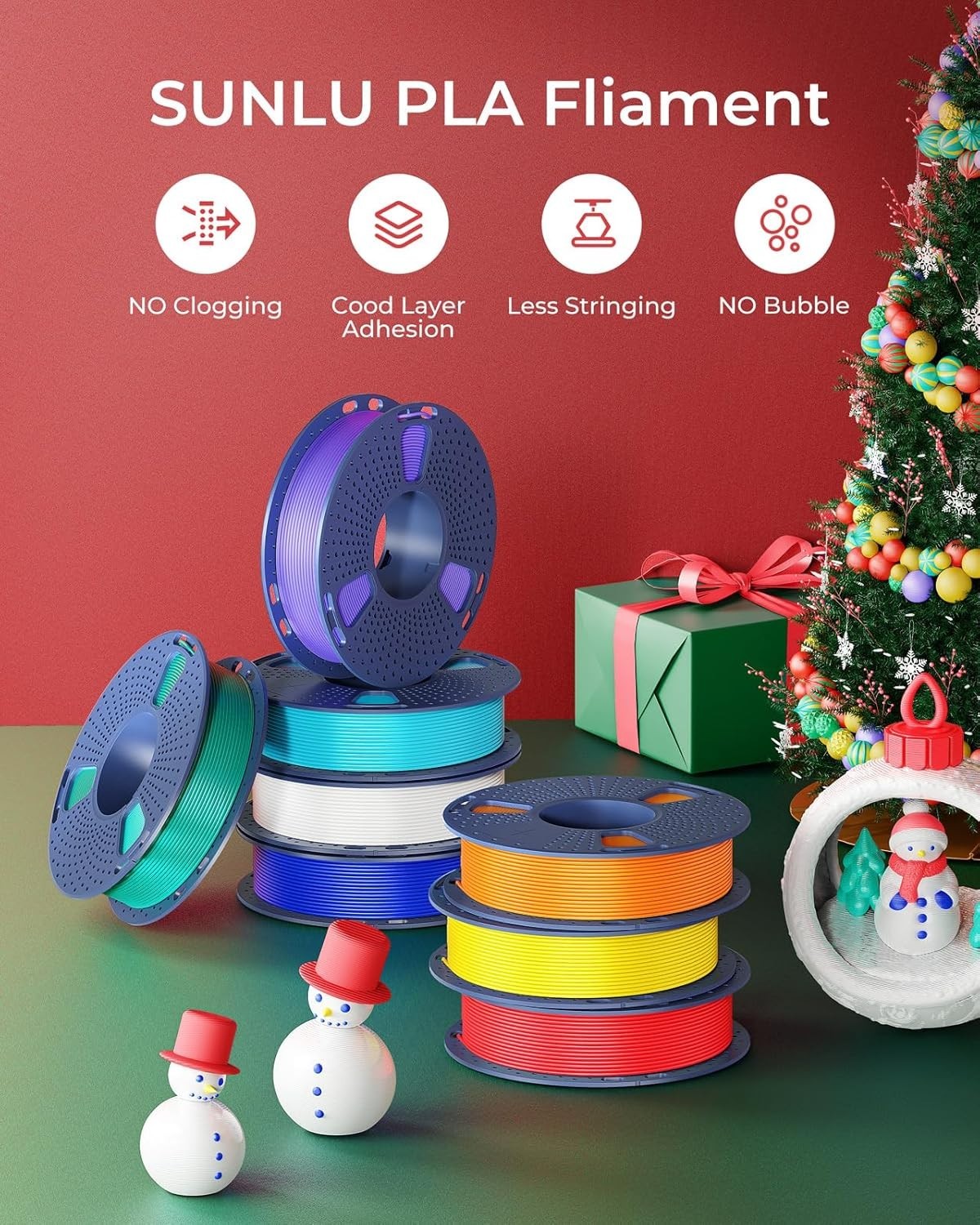 3D Printer Filament Bundle PLA 250g Spool Multicolor Tangle-Free Easy Use
