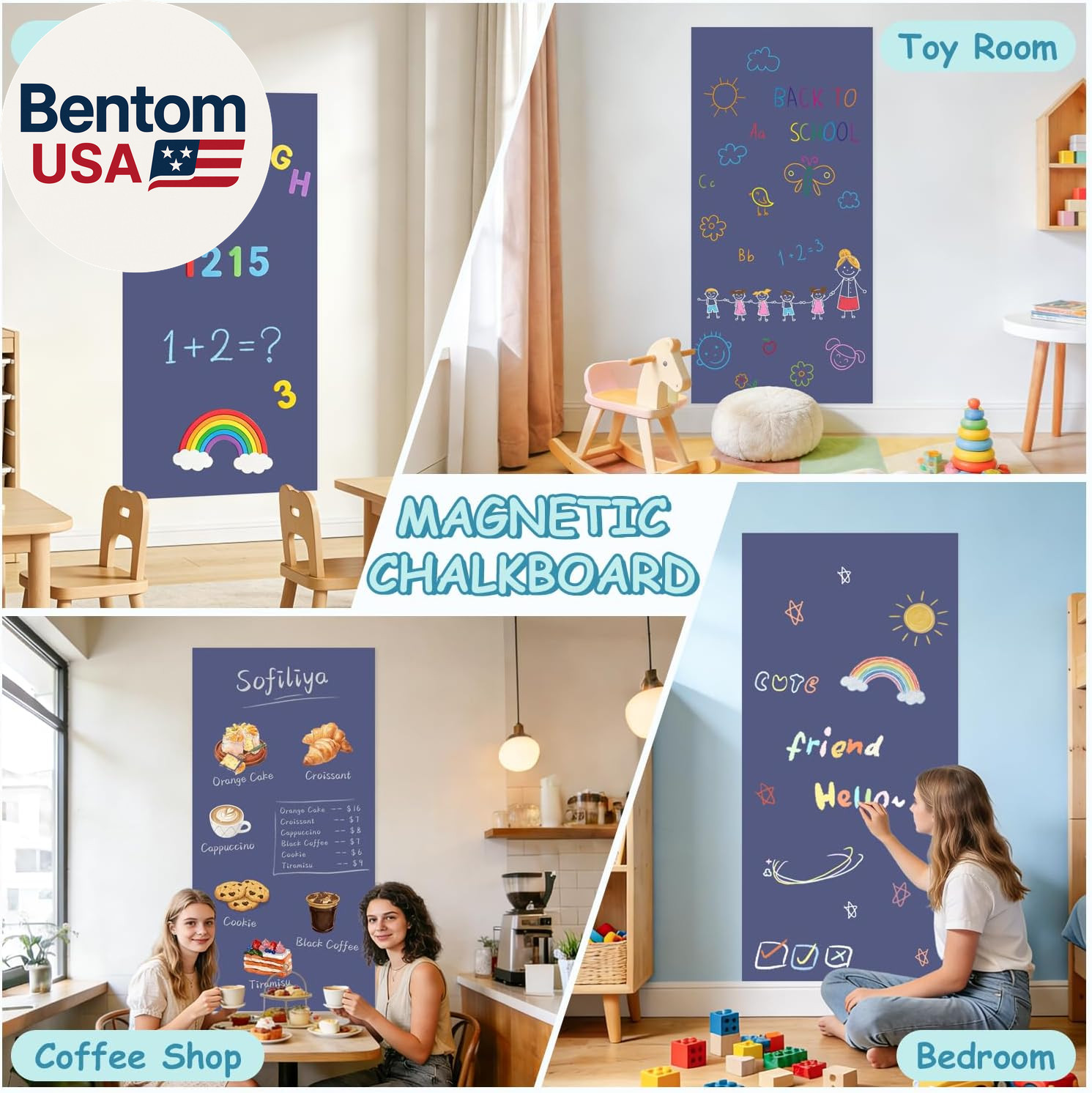 47.2" X 17.5" Large Magnetic Wall Decal Dusty Blue Self-Adhesive Magnet Chalkboa