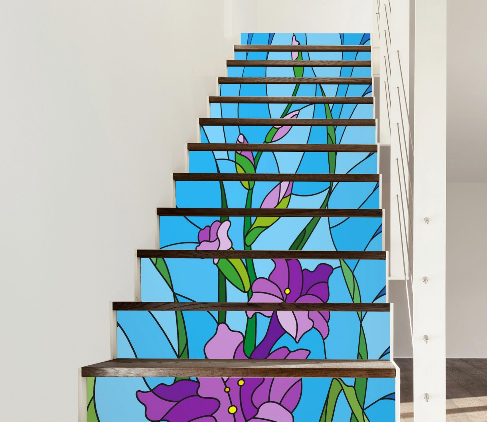 3D Blue Purple Flower AZ505 Stair Risers Decoration Mural Vinyl Wallpaper Kay