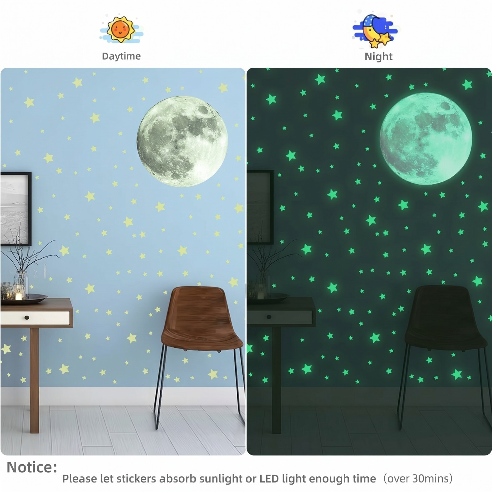 Glow in the Dark Stars Moon Wall Stickers Kids Bedroom Ceiling Decor 103 Pcs Set