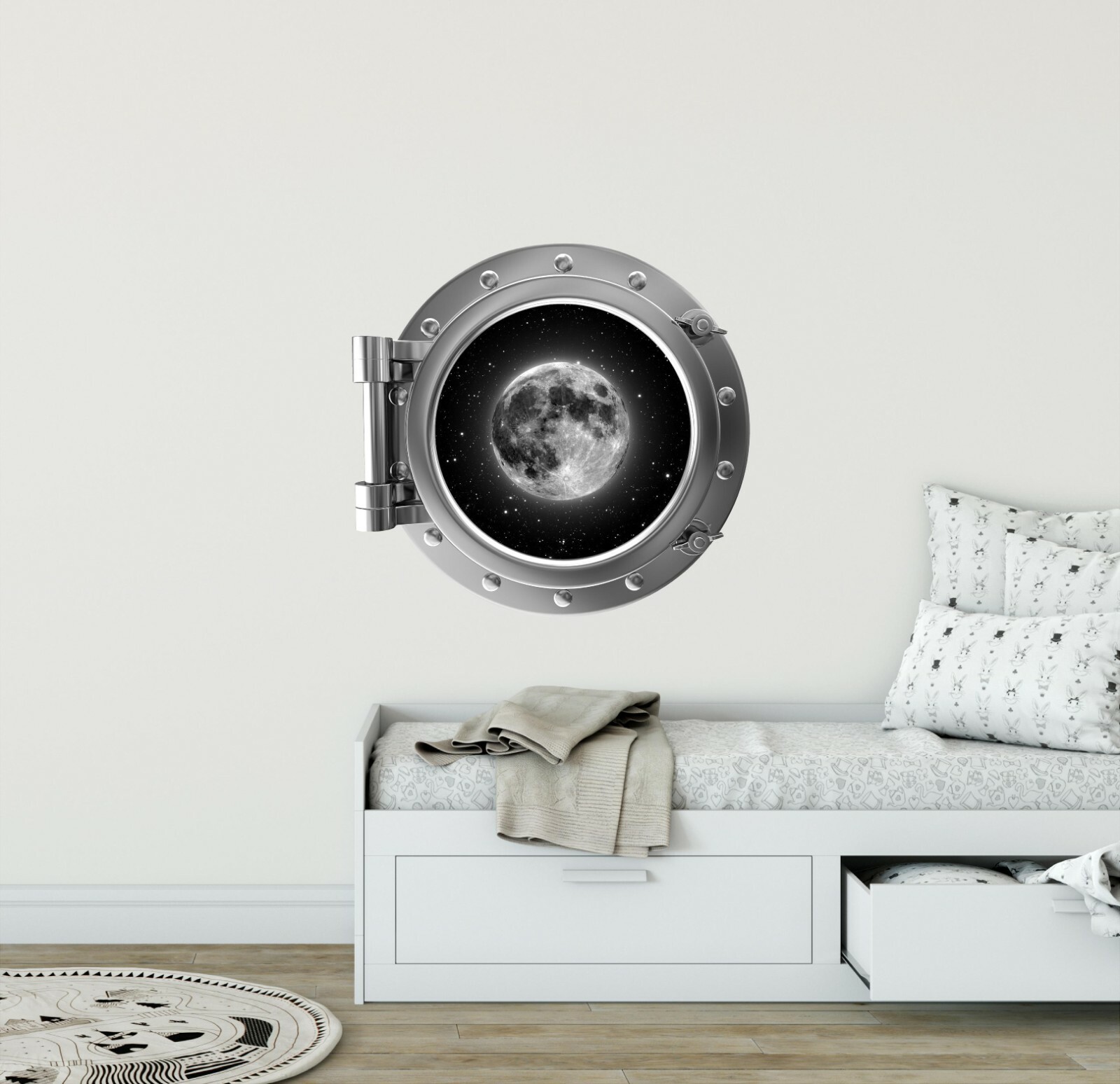PortScape Moon #1 Space Porthole Window Wall Decal Removable Vinyl Wall Sticker