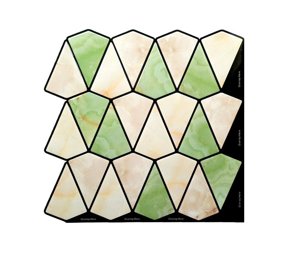 Mosaicowall 3D Diamond Peel and Stick Tiles for Wall Beige-Light Green | MOS029