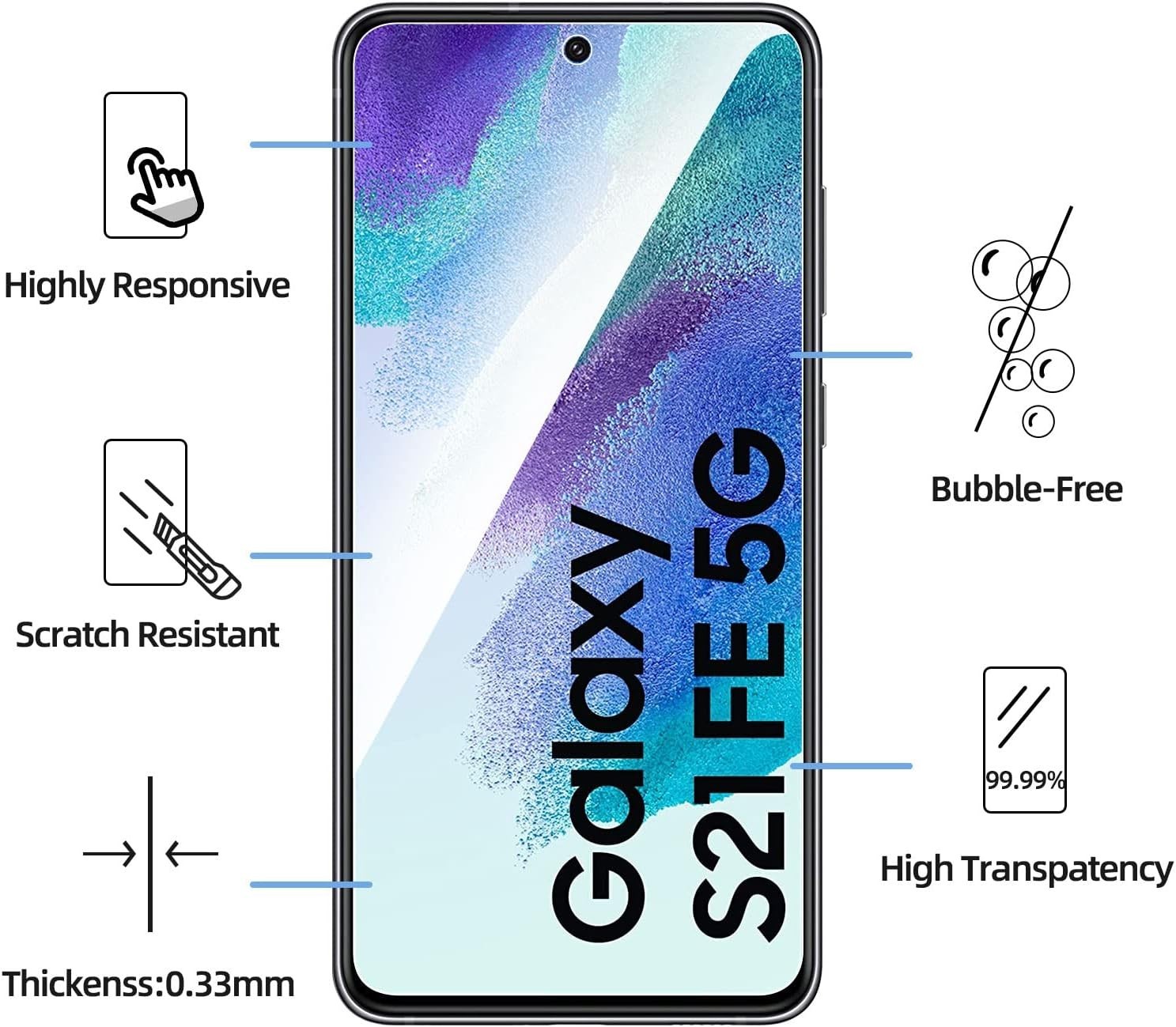 Samsung Galaxy S21 FE 5G Screen Protector Tempered Glass Bubble Free 3Pack