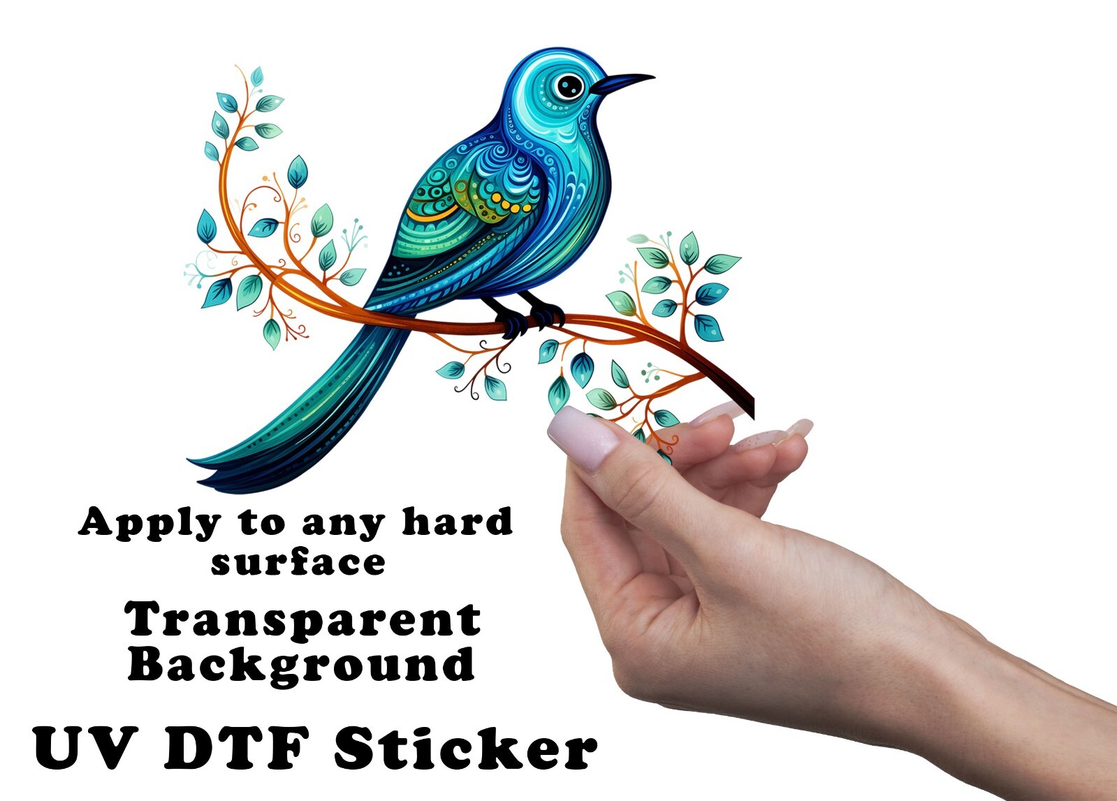 Blue Doodle Bird UV DTF Transparent Sticker / Decal