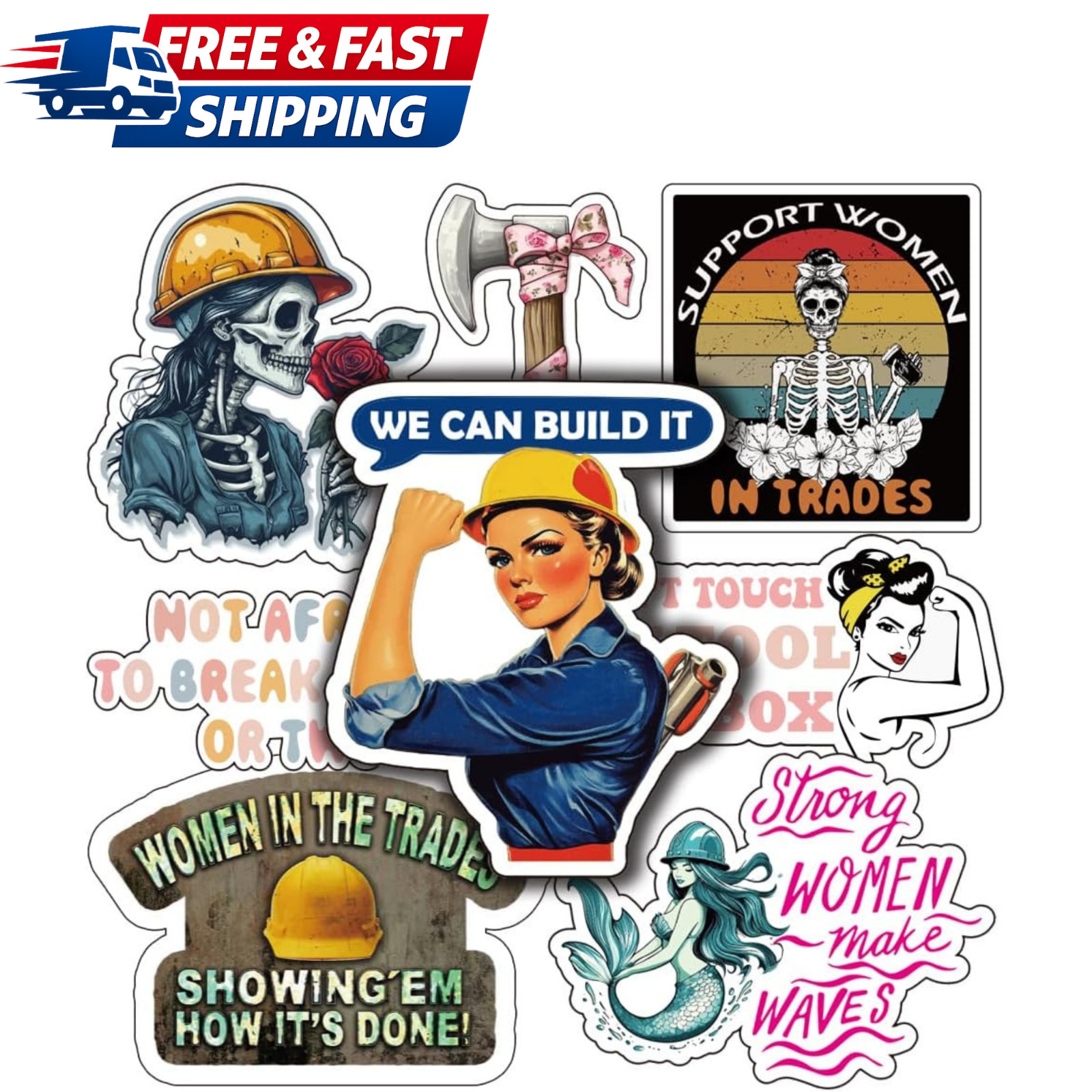 Women Hard Hat Stickers | Blue Collar Decals for Hardhat | Woman in Trade Empowe