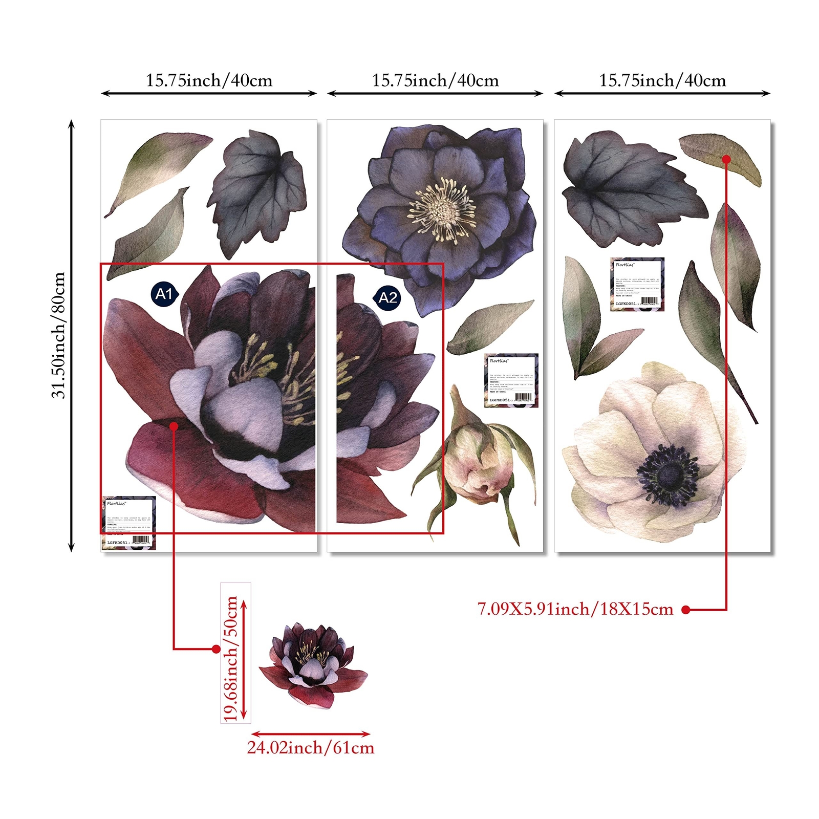 Fabric Peel and Stick Floral Wall Decal, Self-Adhesive Peony Flowers Wallpape…