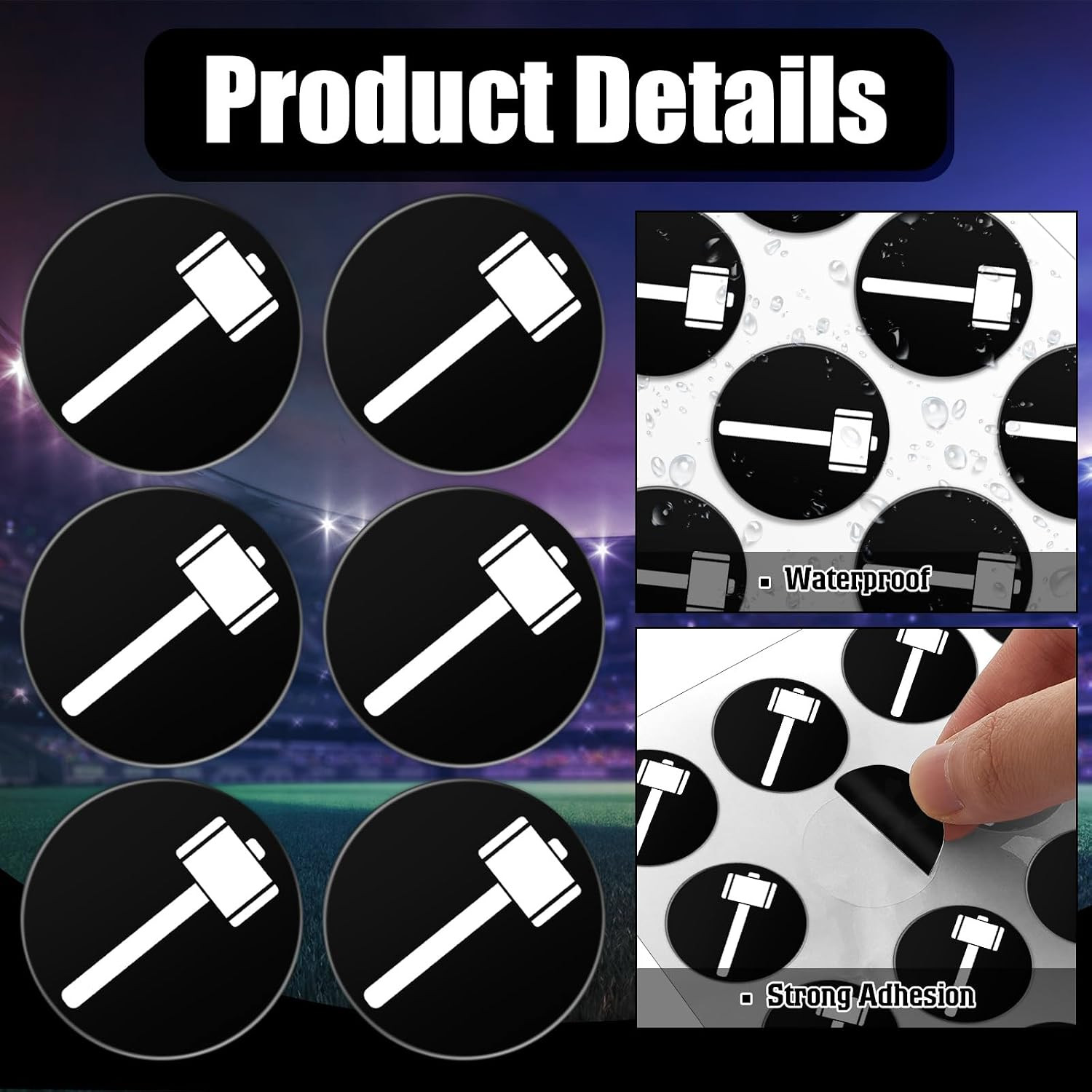 White on Black Football Helmet Award Decals, 200 Pcs Sledgehammer Reward Sticker