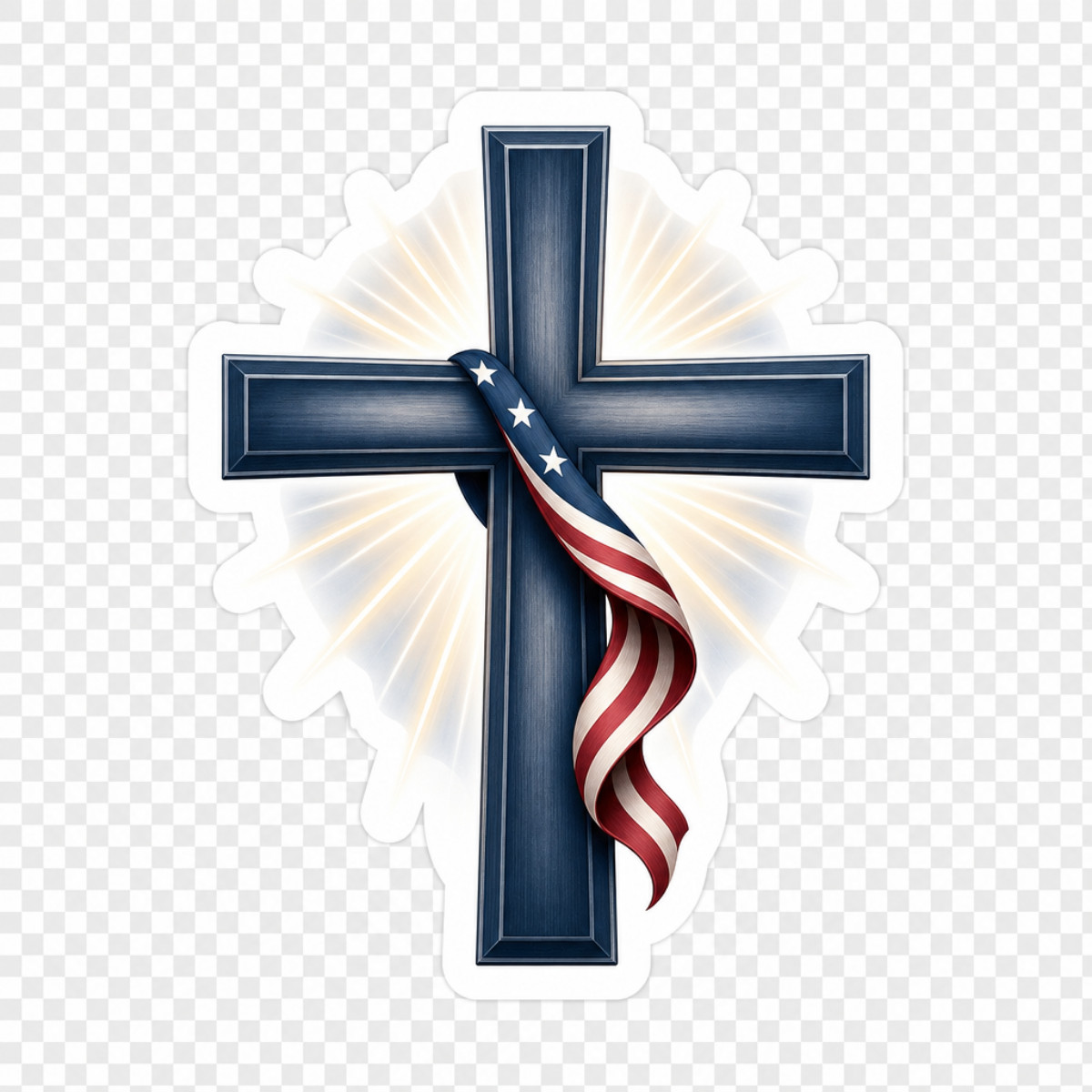 3 inch Patriotic Cross Sticker American Flag Christian Memorial Day Vinyl Decal