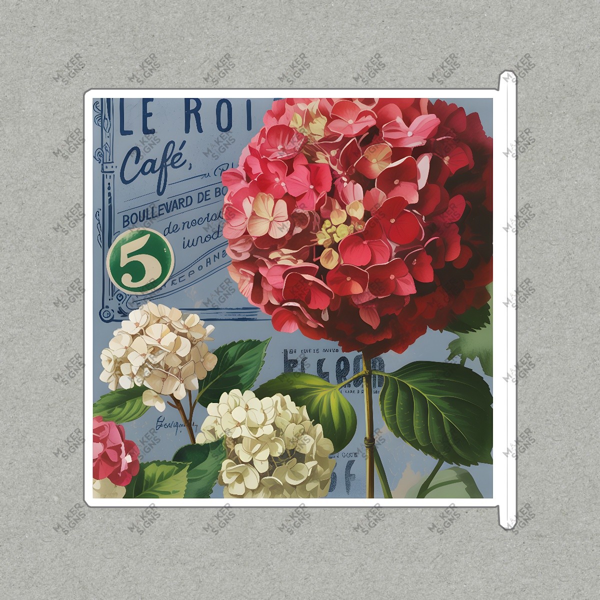 Vintage Hydrangea Floral Art Print Retro Café Decor LE ROI Boulevard #8212