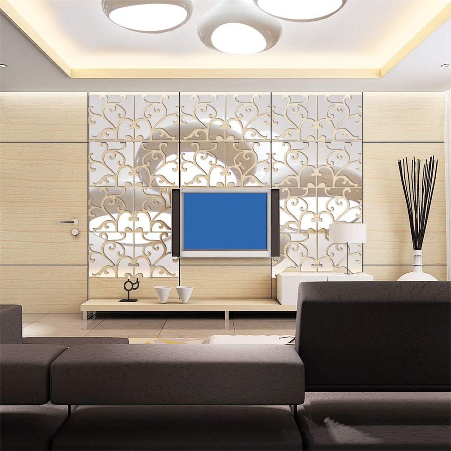 3D Mirror Wall Stickers, Acrylic Square Geometric Pattern DIY Art Decals, Sel…