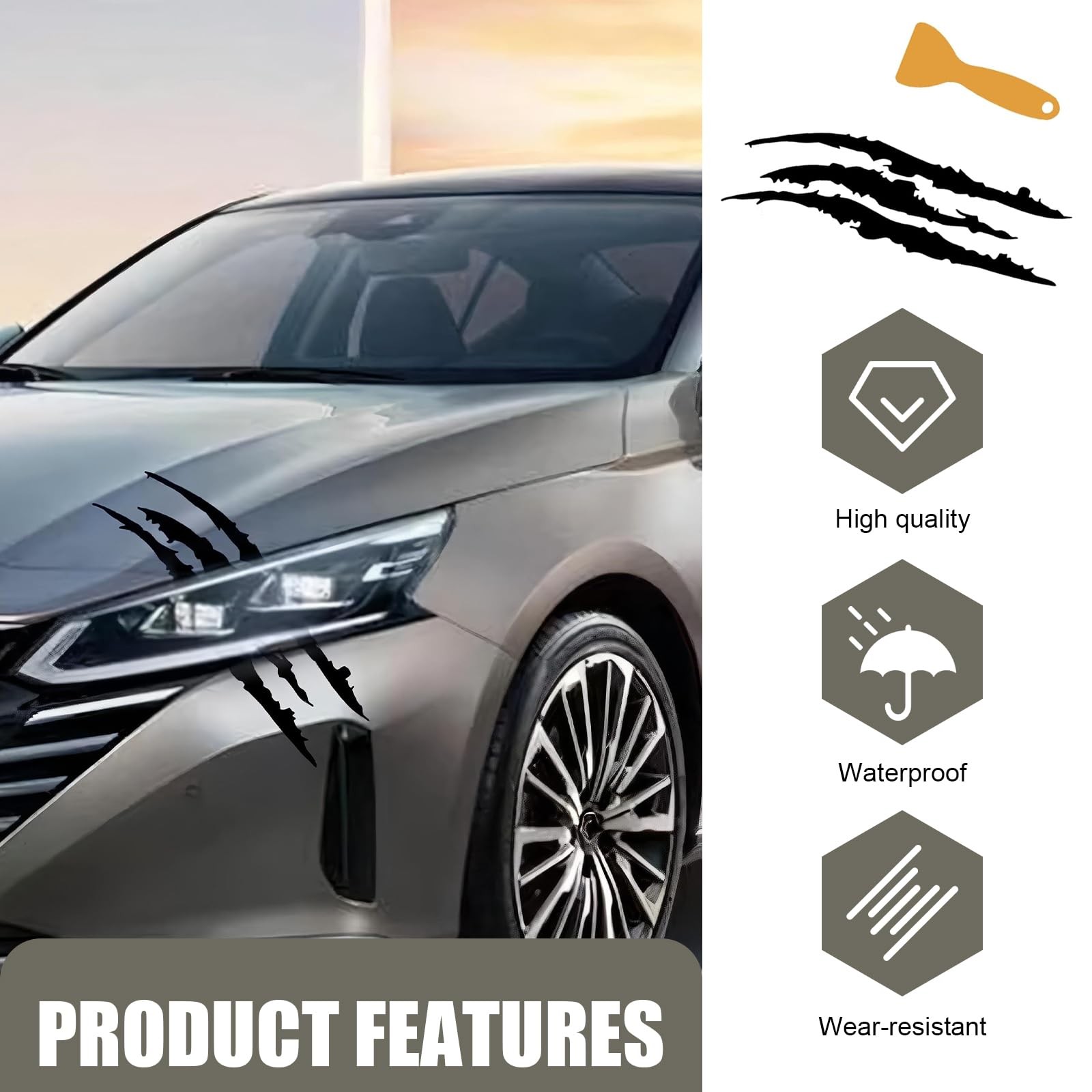 Car Claw Mark Decals Frontlight Reflective Sticker Stripes Scratch Vinyl Decal