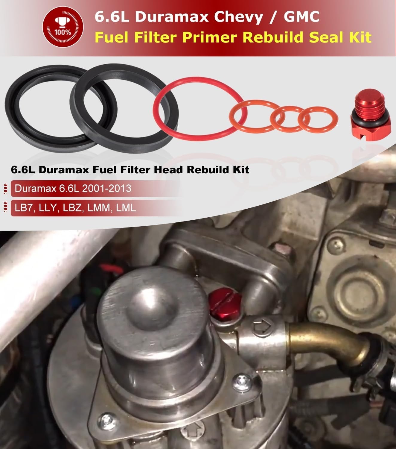 6.6L Duramax Fuel Filter Primer Rebuild Seal Kit Viton O-Rings Billet Bleeder Sc