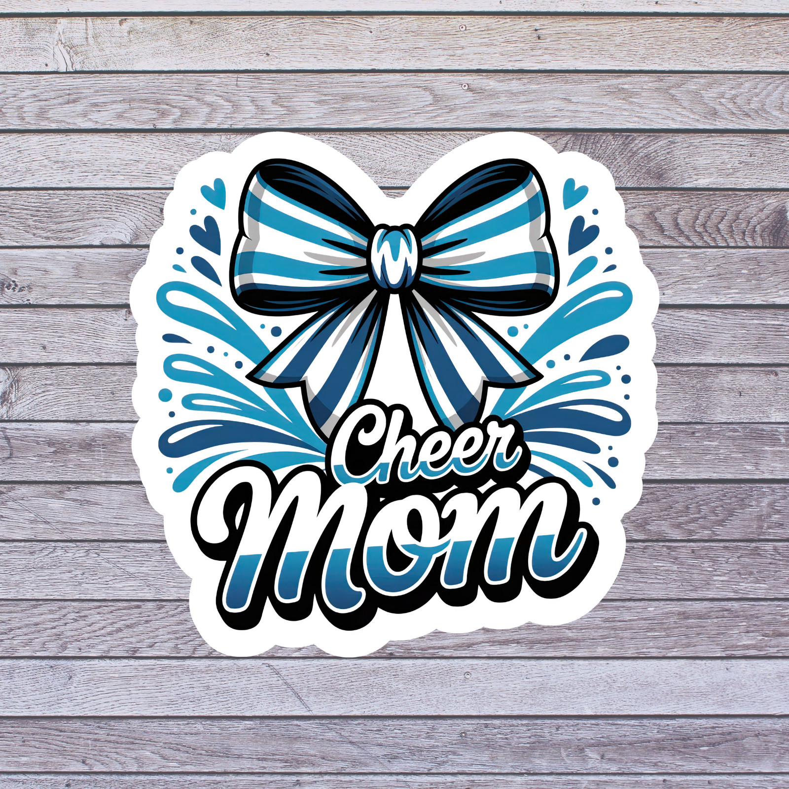 Cheer sticker vinyl decal mom blue white bow spirit splash design