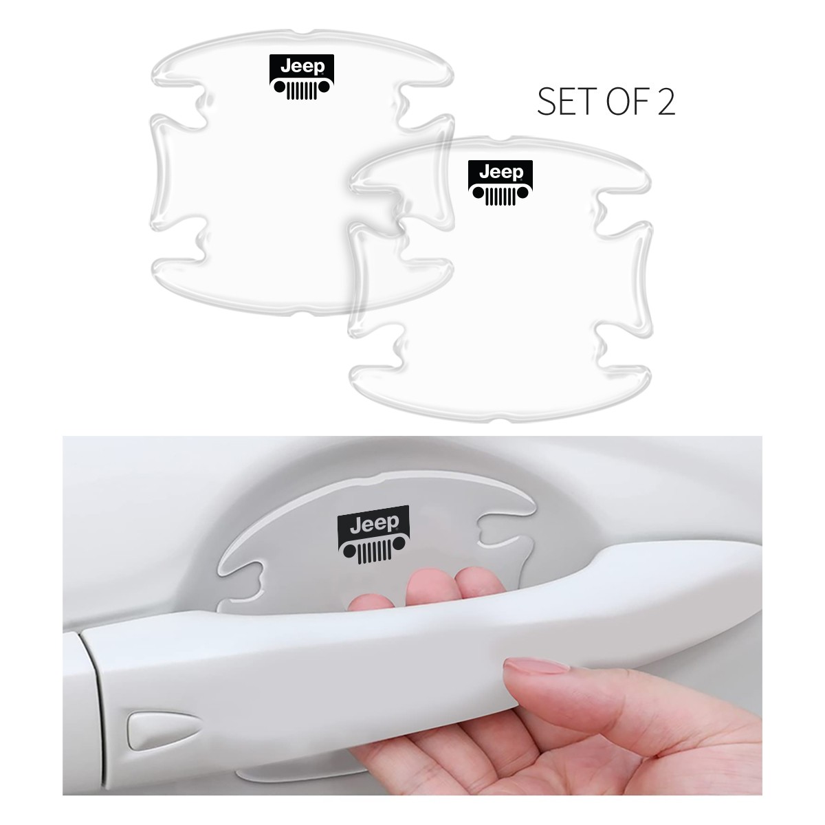 Jeep Grill Logo Universal Car Door Handle Cup Protector Clear Decal Sticker