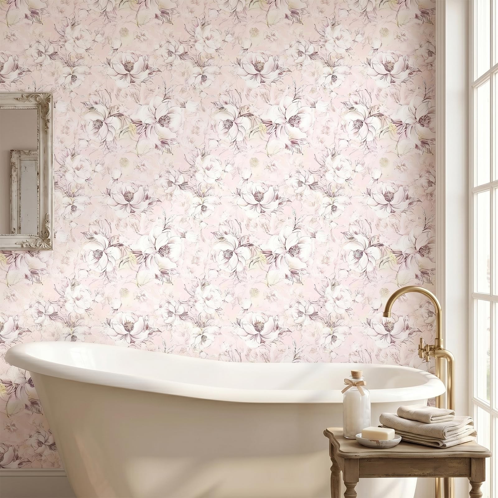 17.5in X 23ft Removable Aesthetic Floral Wallpaper Pink Peel and Stick Renter…