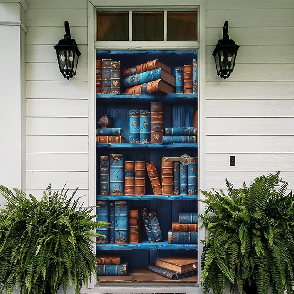 REDAMANCY Blue Yellow Book Shelf Vintage Antique Peel and Stick Door Stickers…